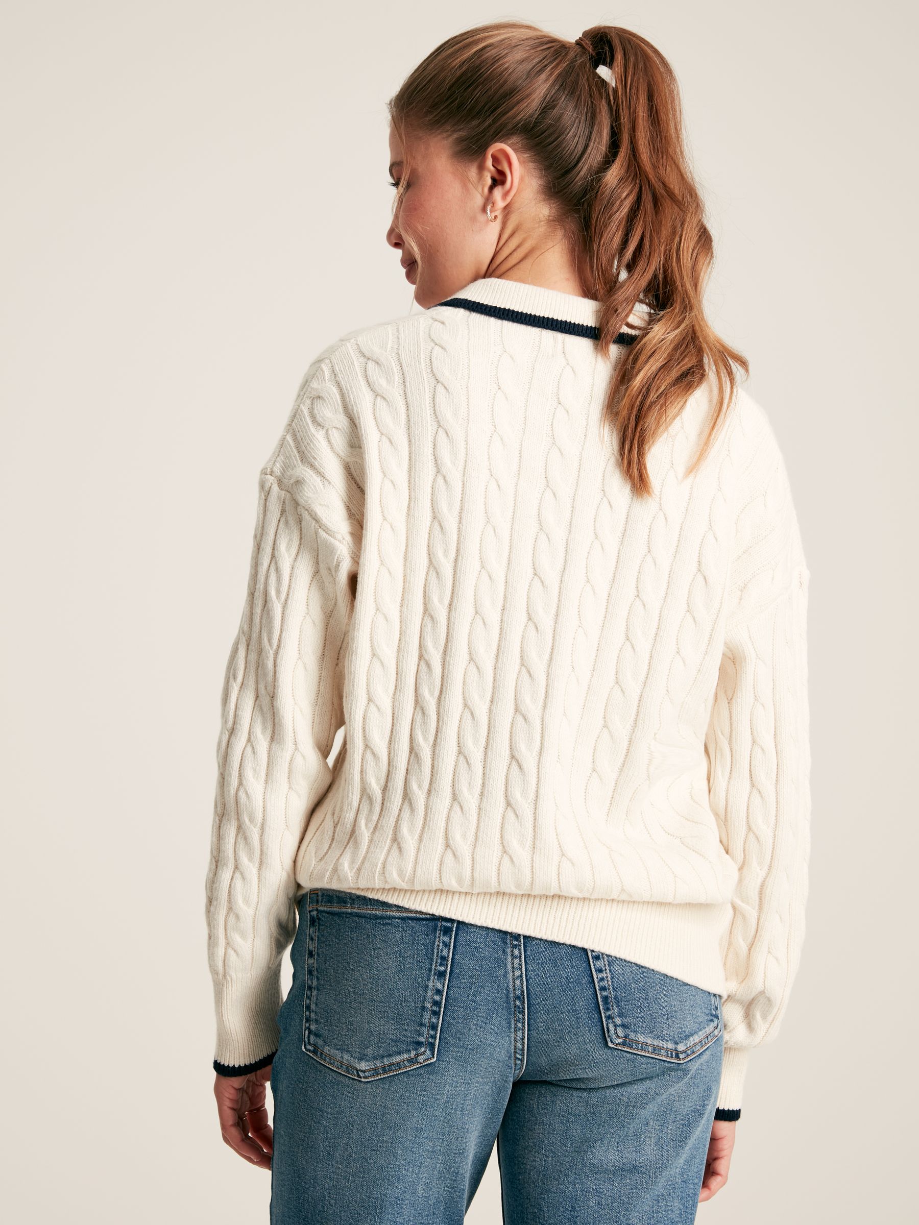 Vanessa Cream/Navy Cable Knit Cricket Jumper - Image 4 of 6