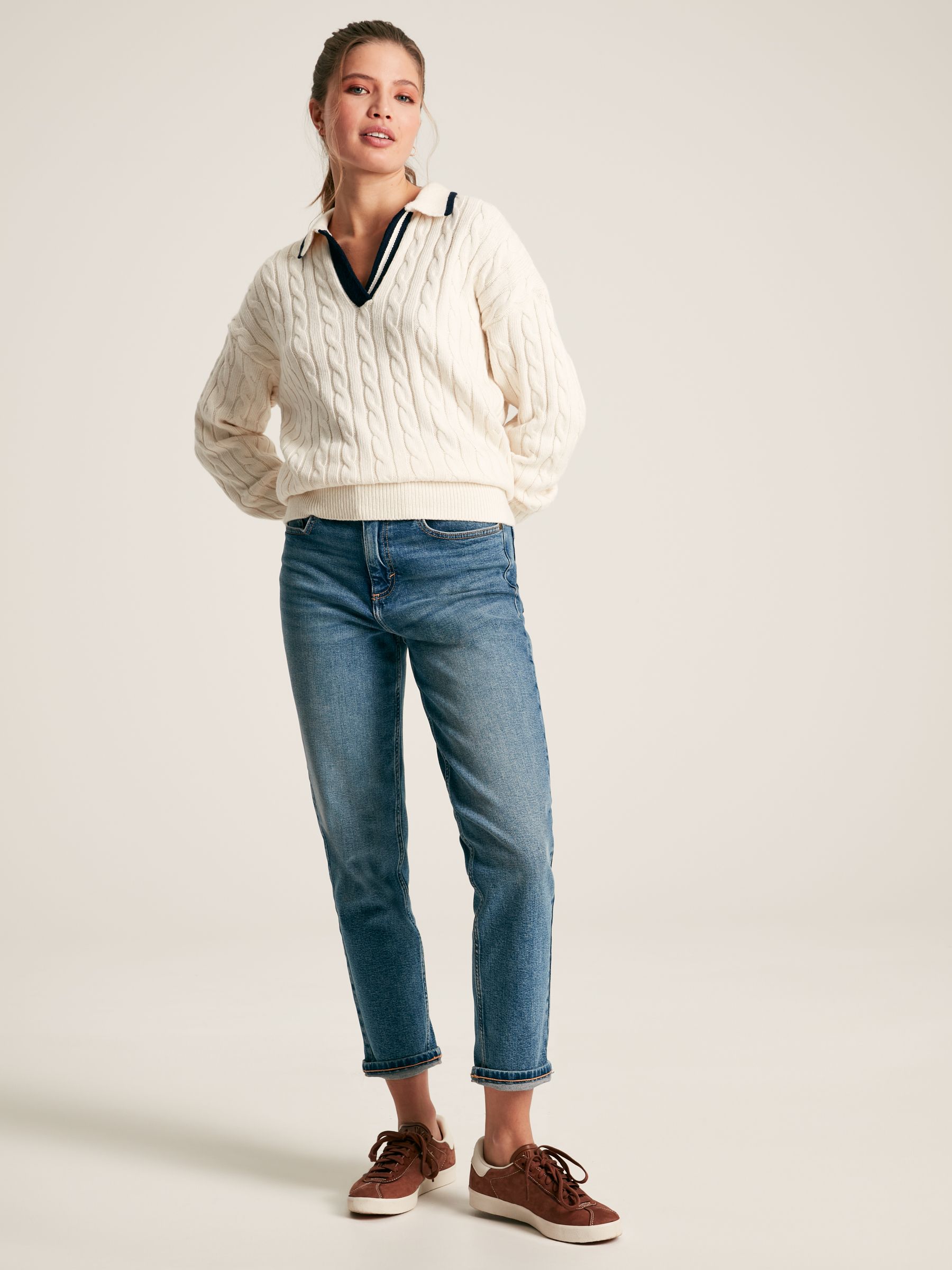 Vanessa Cream/Navy Cable Knit Cricket Jumper - Image 5 of 6