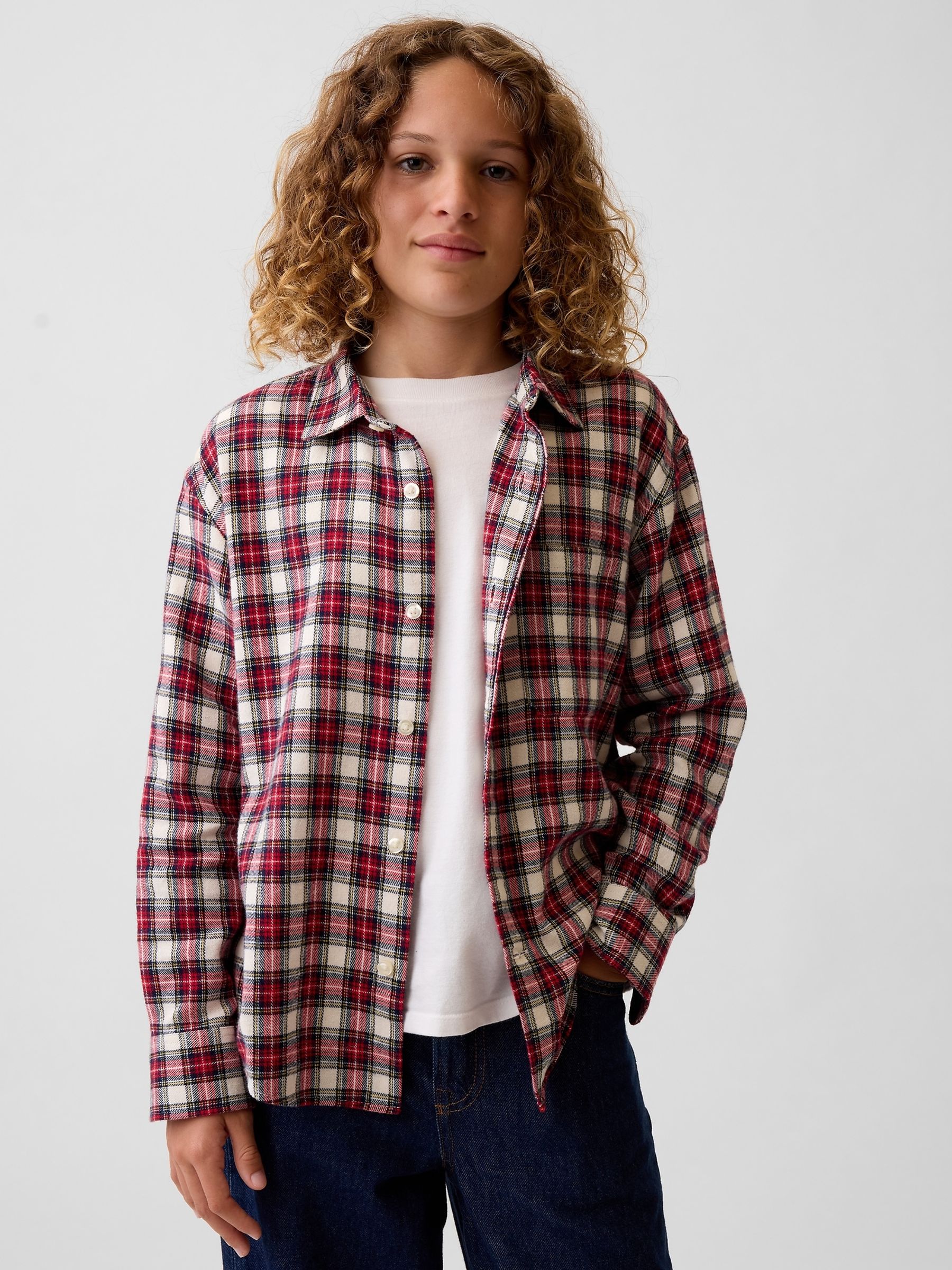 Red Check Relaxed Flannel Shirt - Image 1 of 5