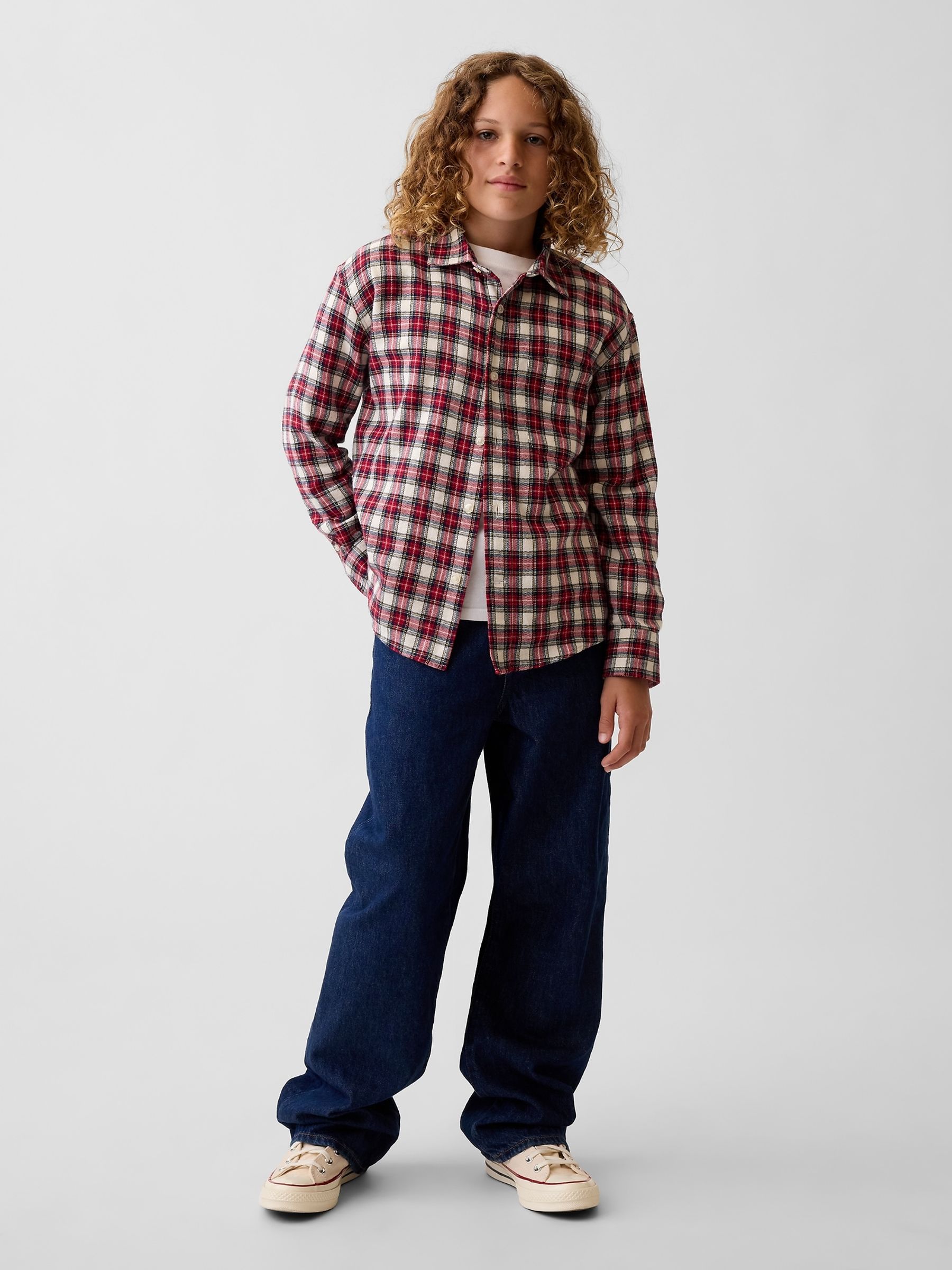 Red Check Relaxed Flannel Shirt - Image 3 of 5