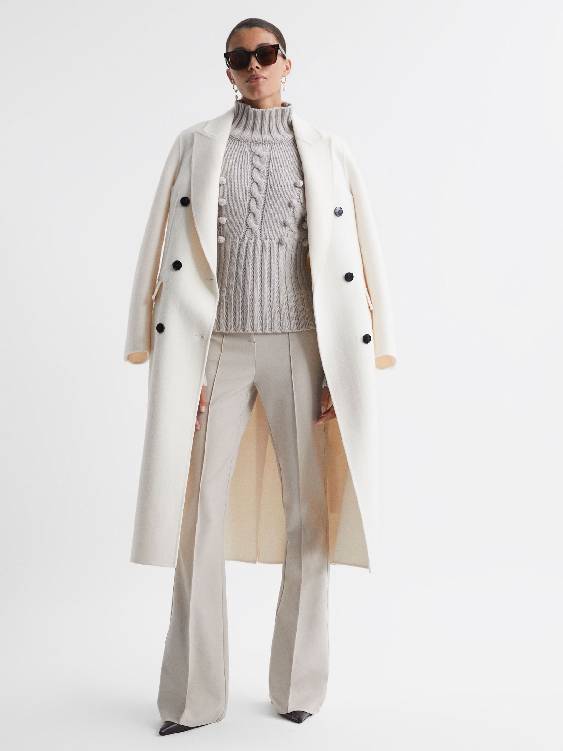 Joslin Wool Pom Pom Funnel Neck Jumper in Pearl Marle - Image 3 of 5