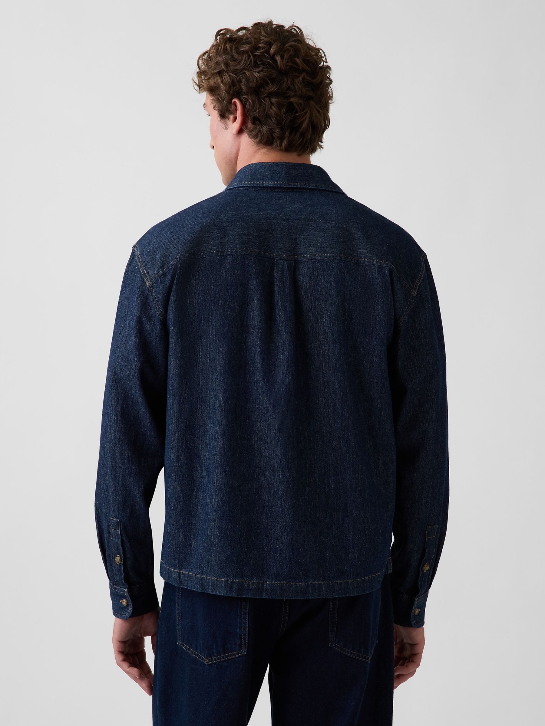 Dark Wash Denim Relaxed Straight-Hem Shirt - Image 2 of 4