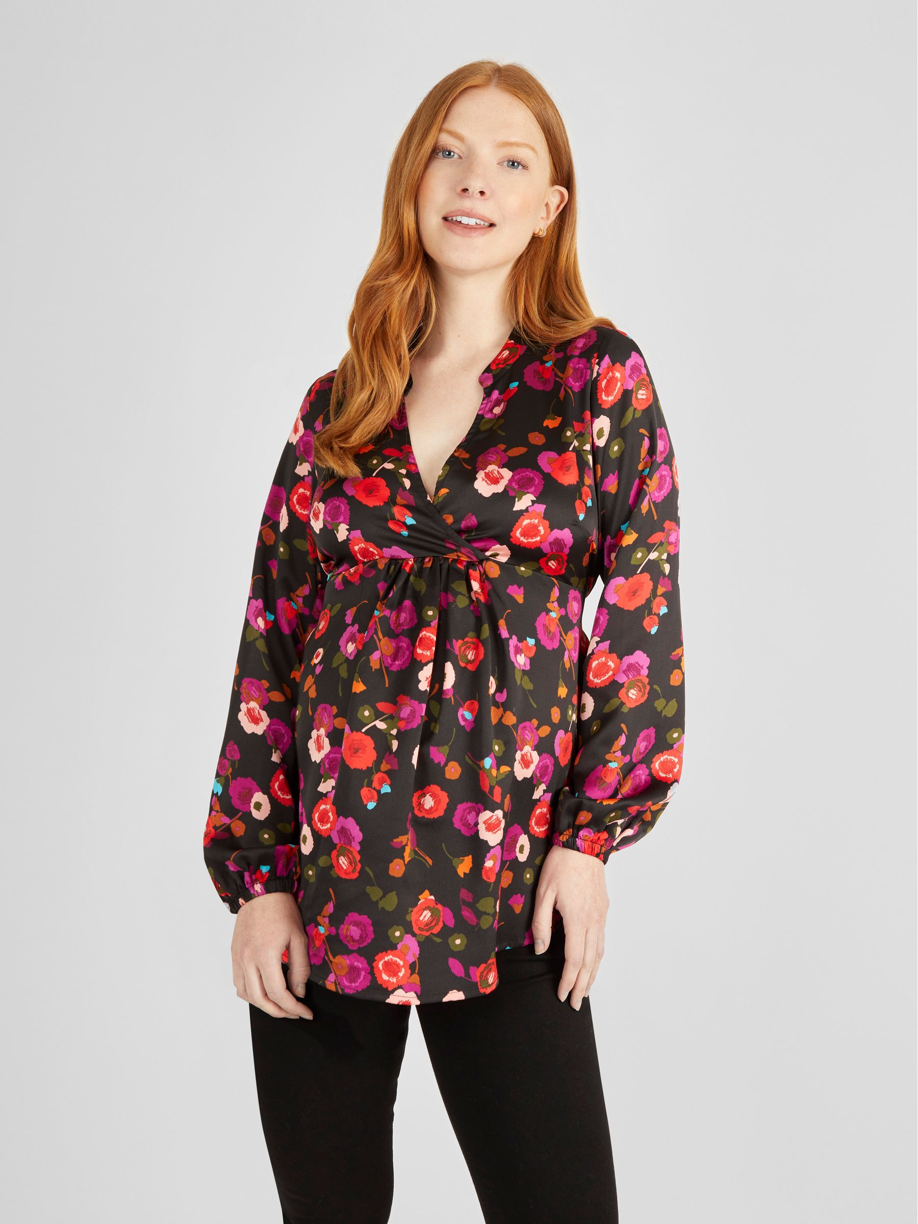 Black Floral Maternity Blouse - Image 1 of 4