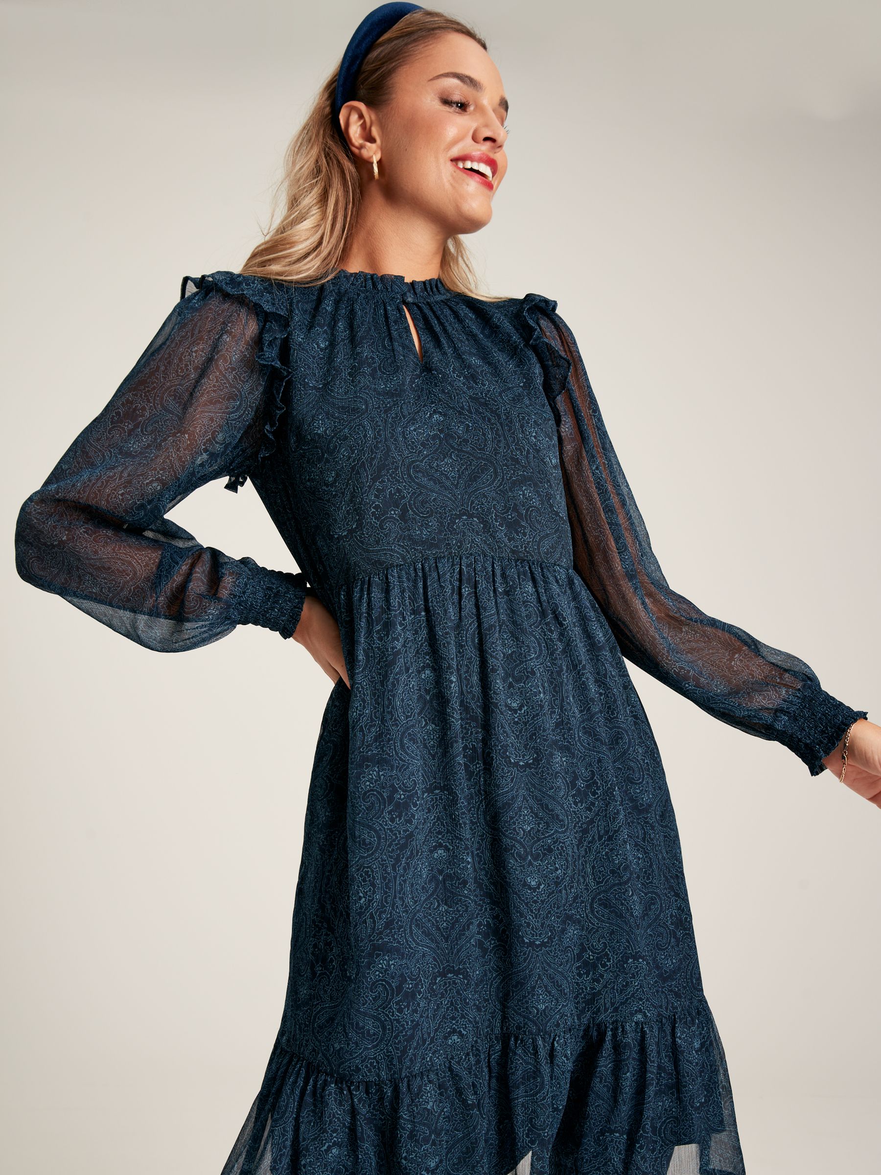 Lumi Navy Balloon Sleeve Dress - Image 1 of 7