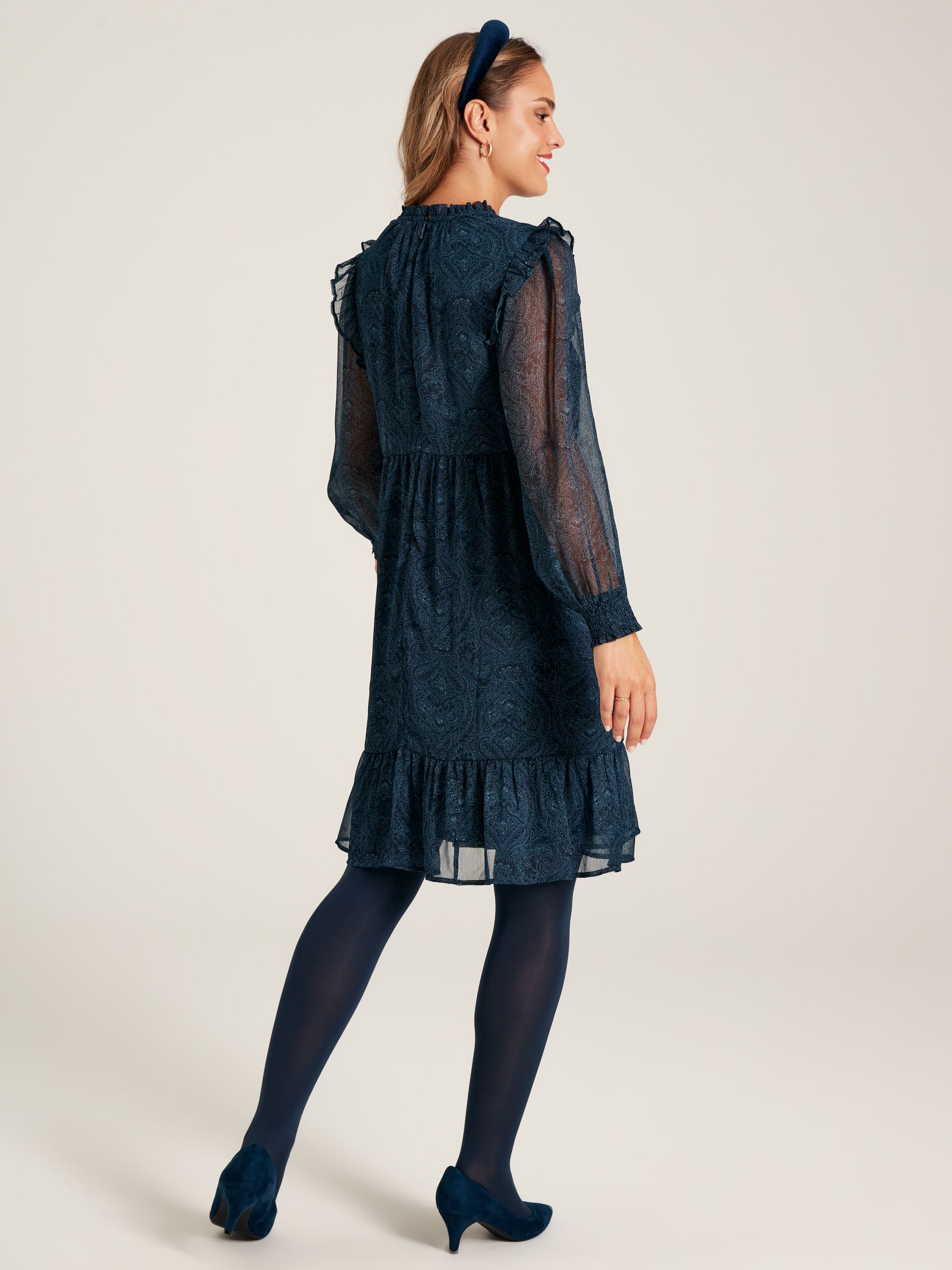 Lumi Navy Balloon Sleeve Dress - Image 2 of 7