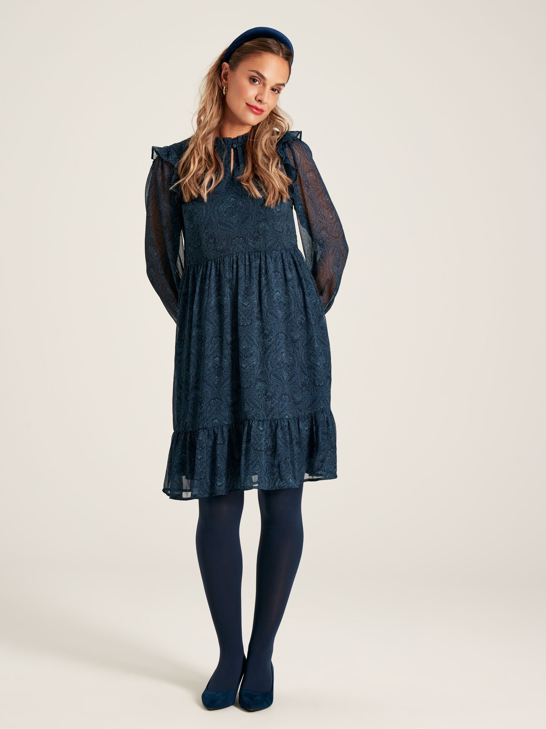 Lumi Navy Balloon Sleeve Dress - Image 3 of 7