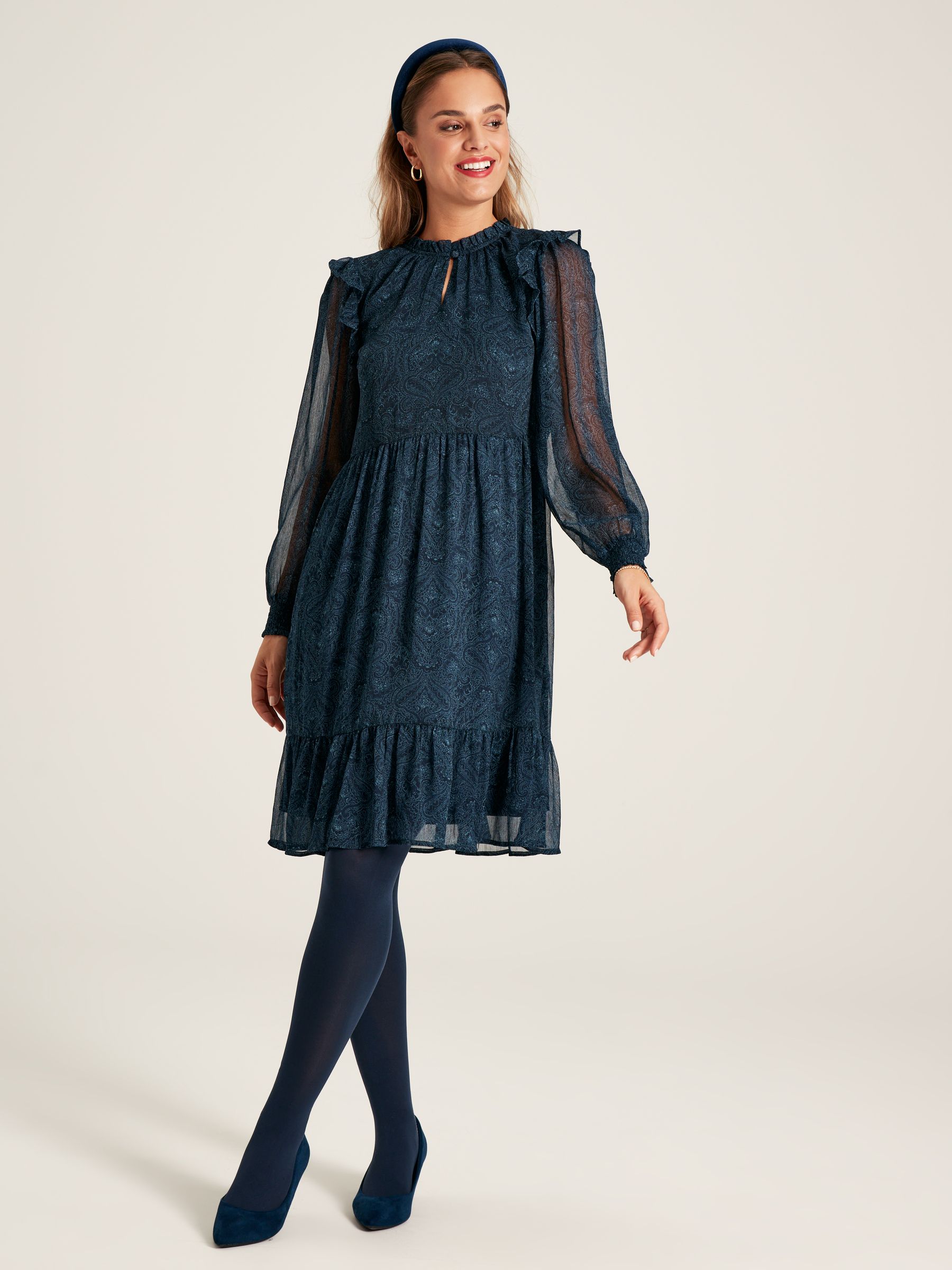 Lumi Navy Balloon Sleeve Dress - Image 4 of 7