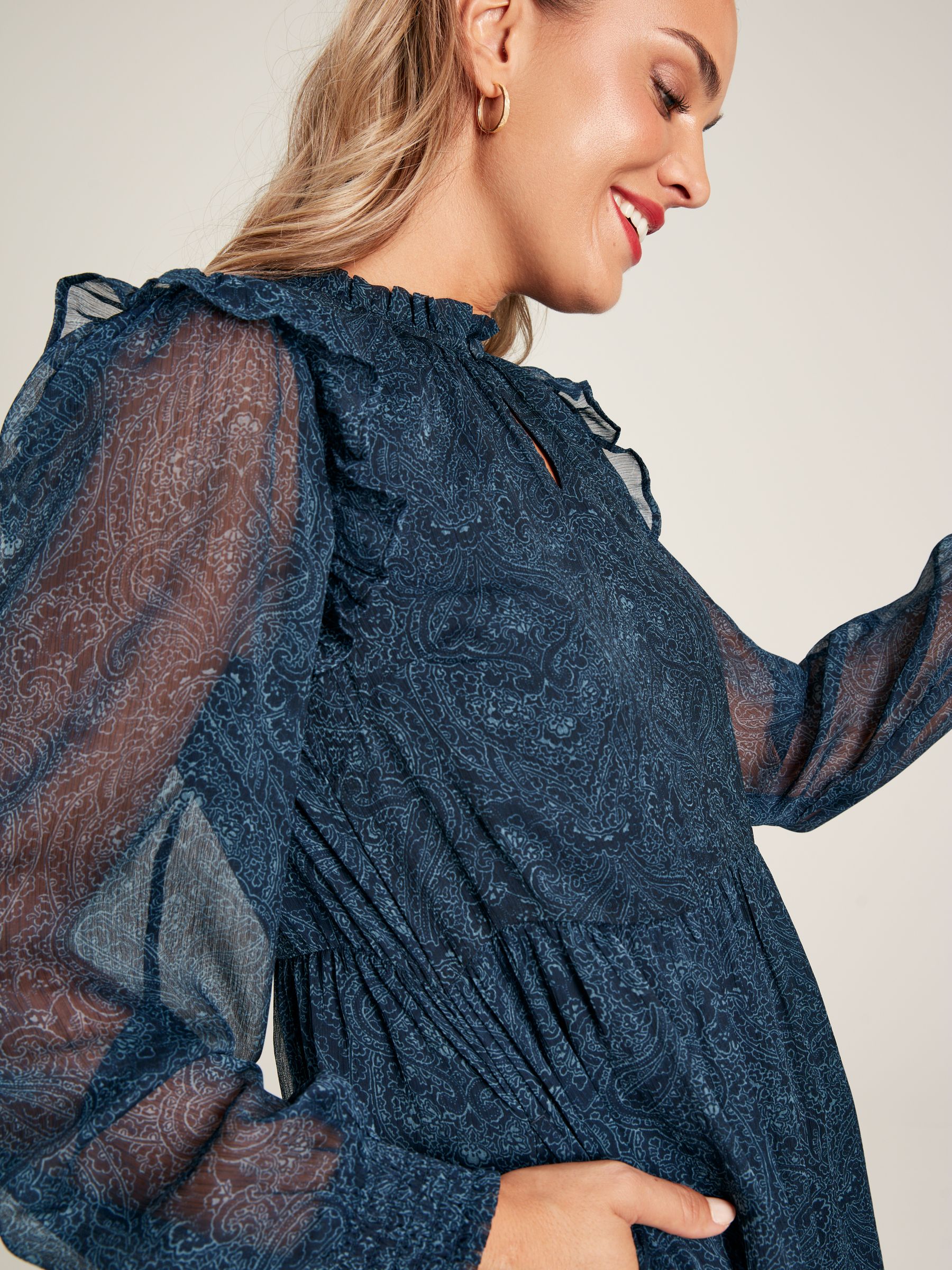 Lumi Navy Balloon Sleeve Dress - Image 5 of 7