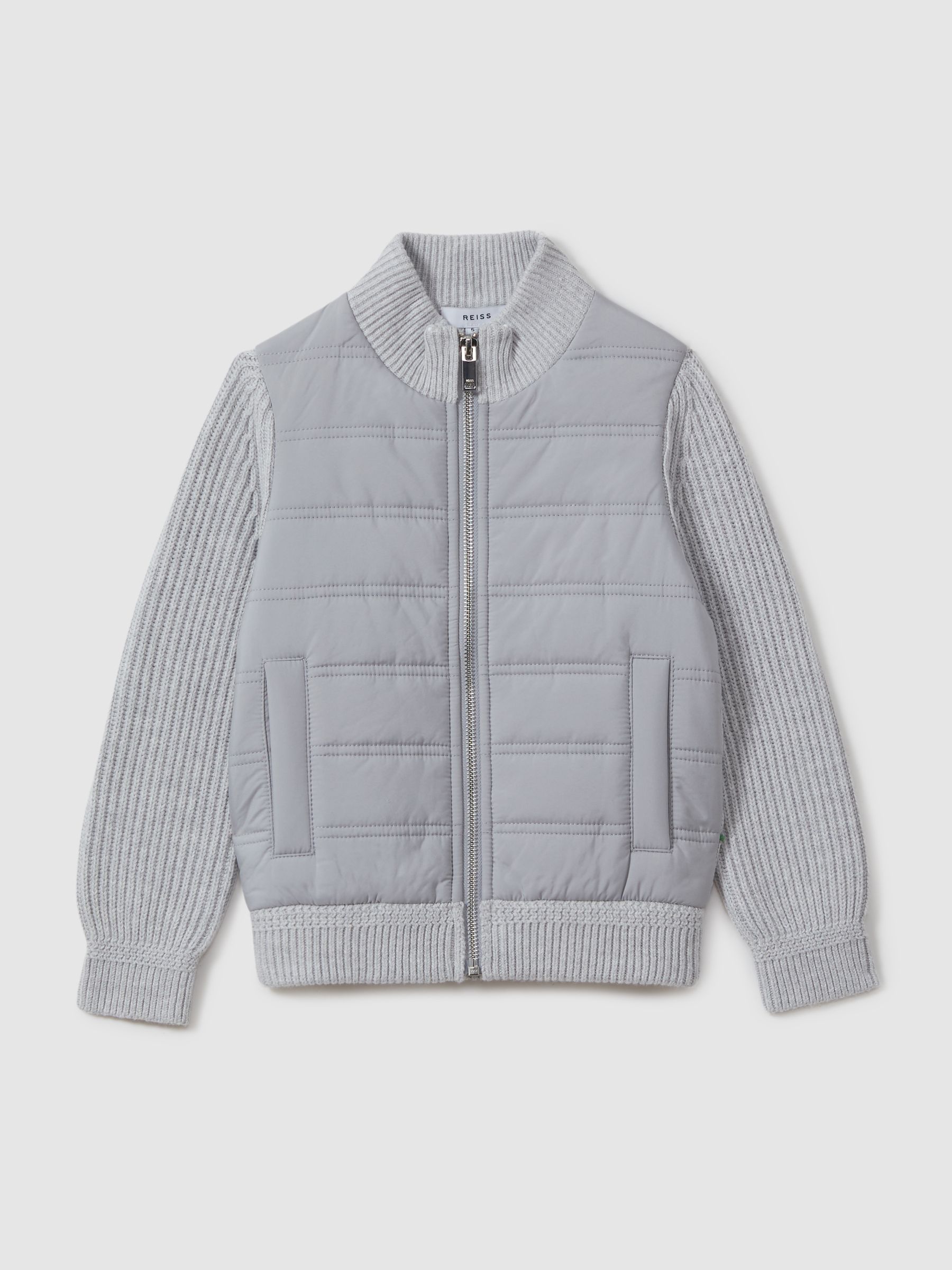 9-14 yrs Hybrid Zip Through Quilted Jacket in Soft Grey Melange - Image 1 of 8