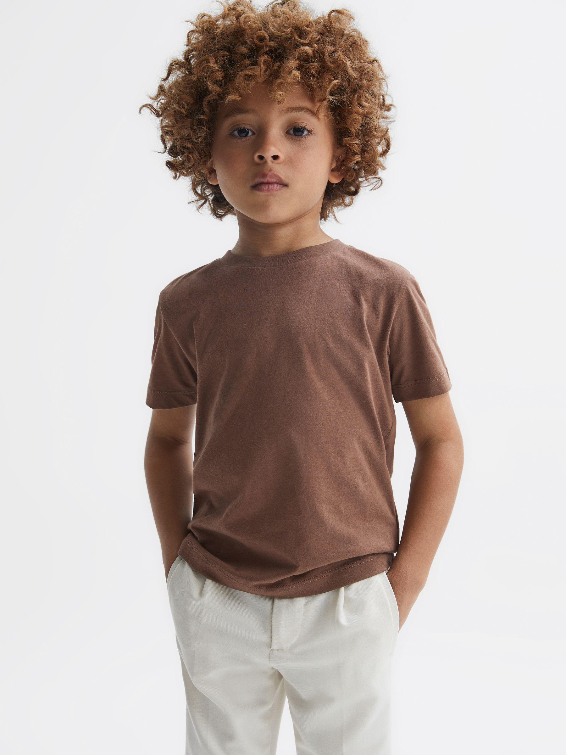 3-9 yrs Cotton Crew Neck T-Shirt in Tobacco - Image 1 of 7