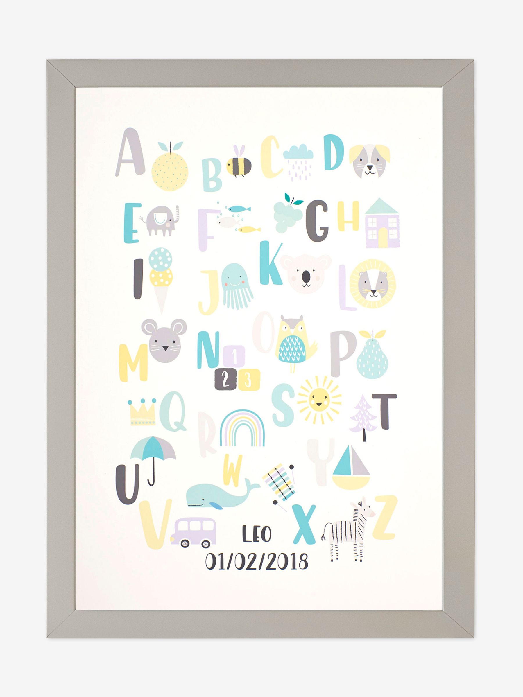 Grey Personalised & Framed Alphabet Print - Image 1 of 1