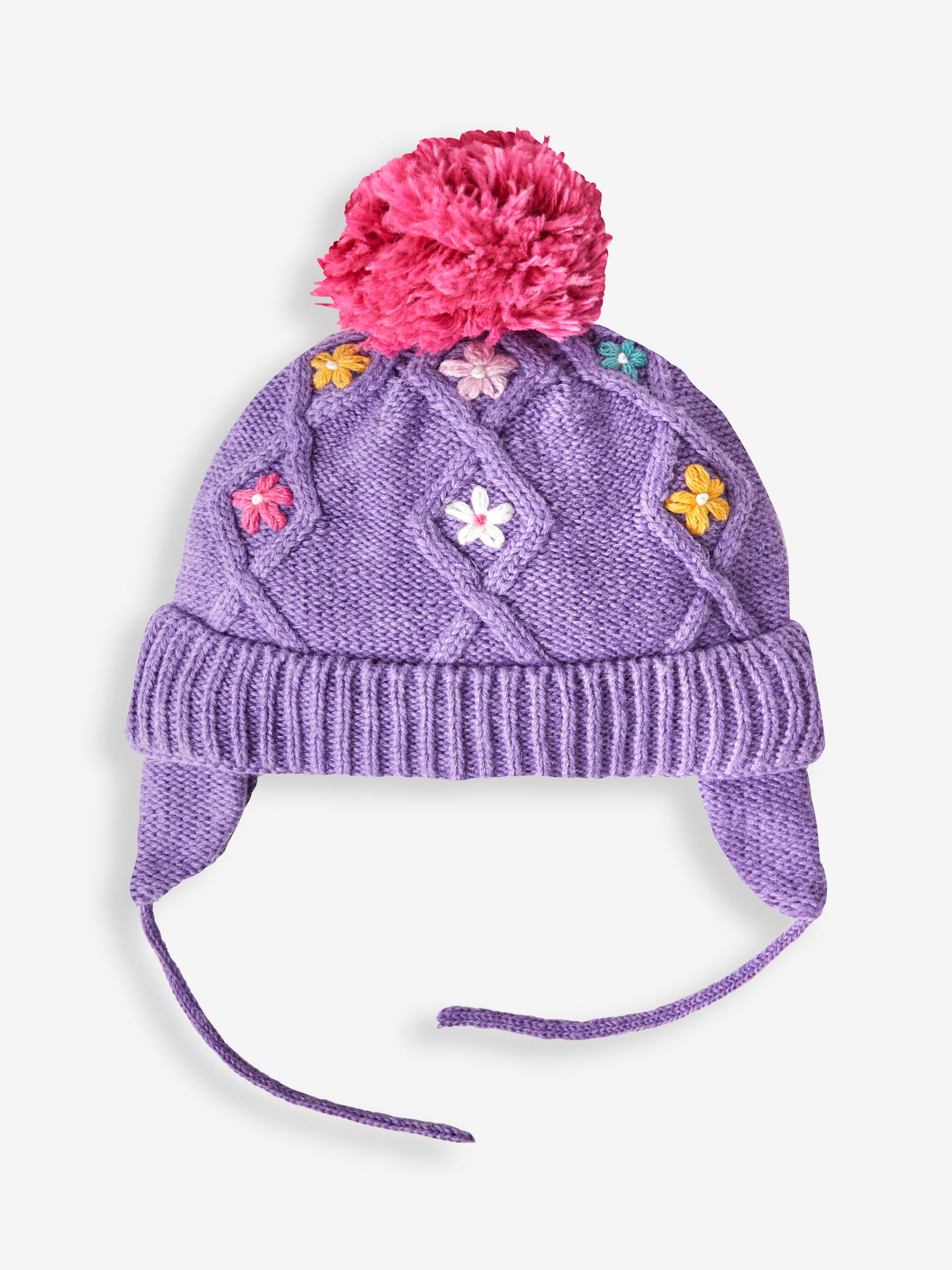 Lilac Girls' Floral Embroidered Cable Hat - Image 1 of 2