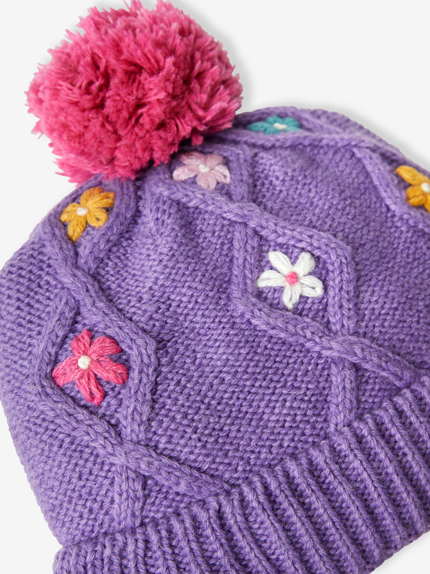Lilac Girls' Floral Embroidered Cable Hat - Image 2 of 2