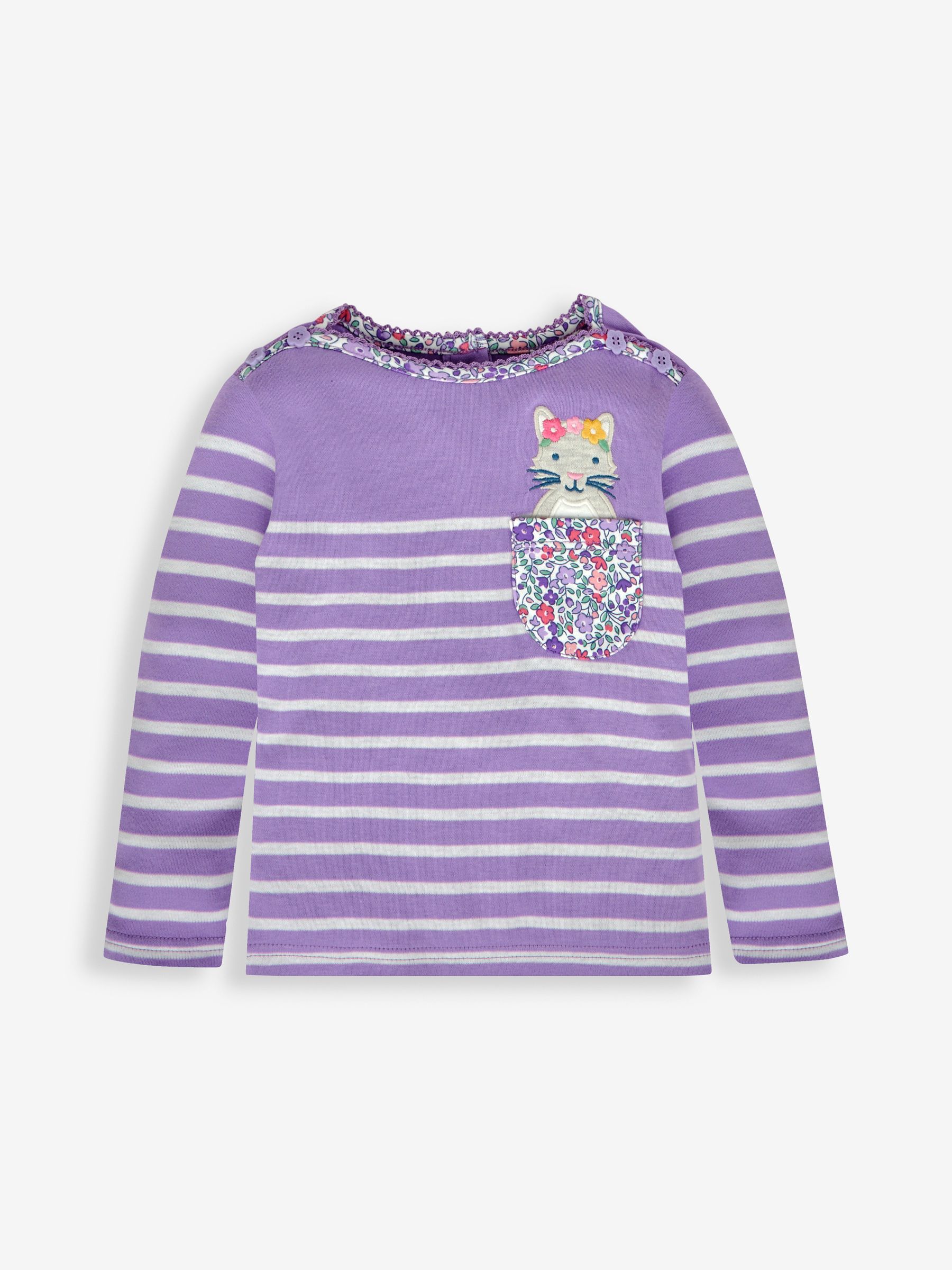 Lilac Girls' Cat Pocket Breton Top - Image 1 of 3
