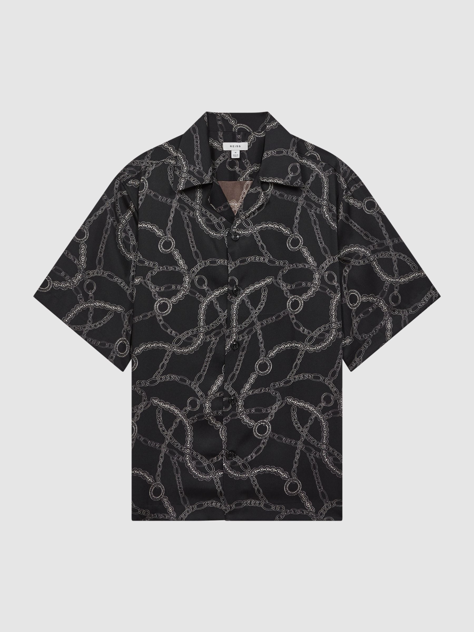 Chain Print Cuban Collar Shirt in Black - Image 2 of 5