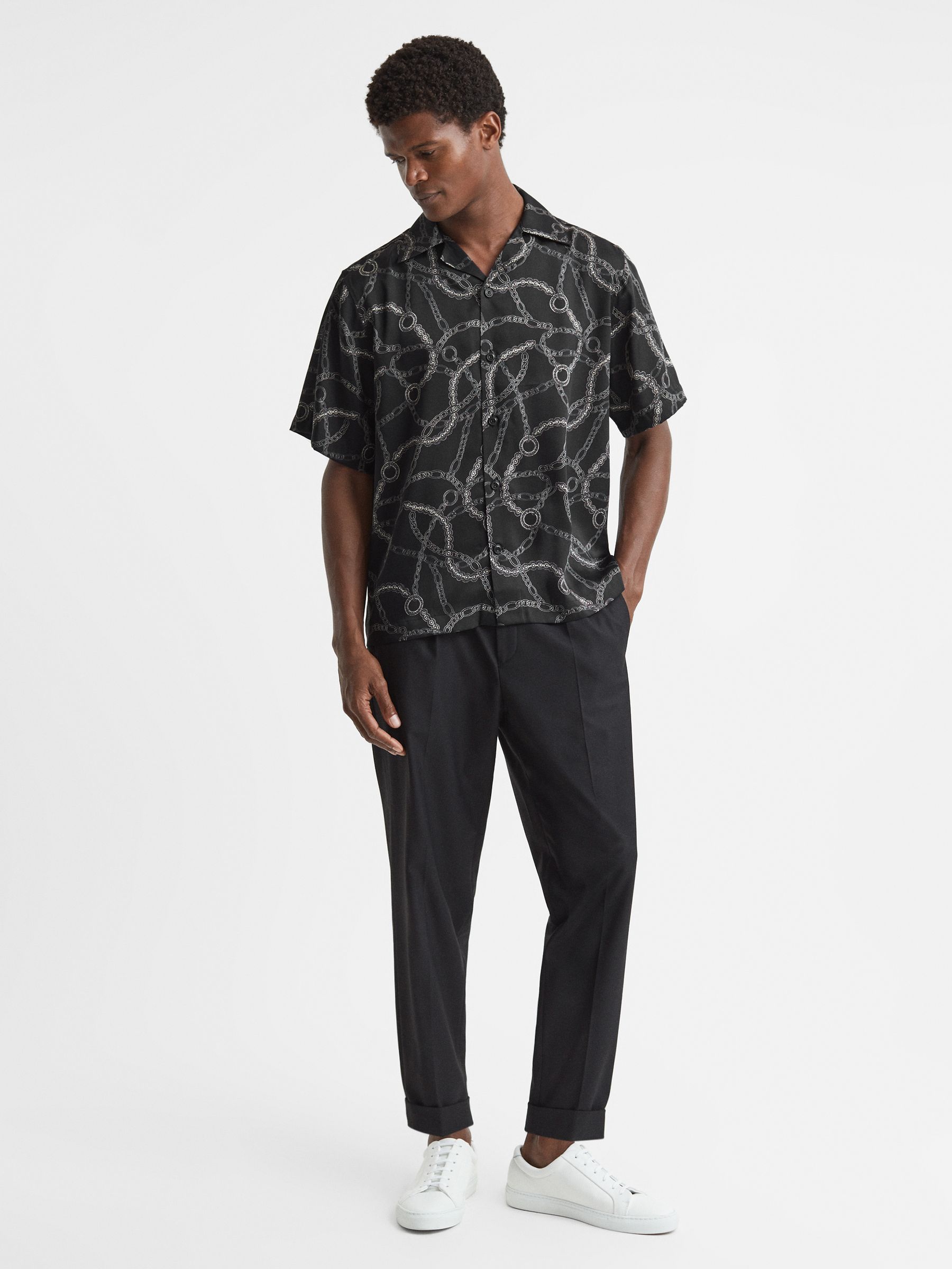 Chain Print Cuban Collar Shirt in Black - Image 4 of 5