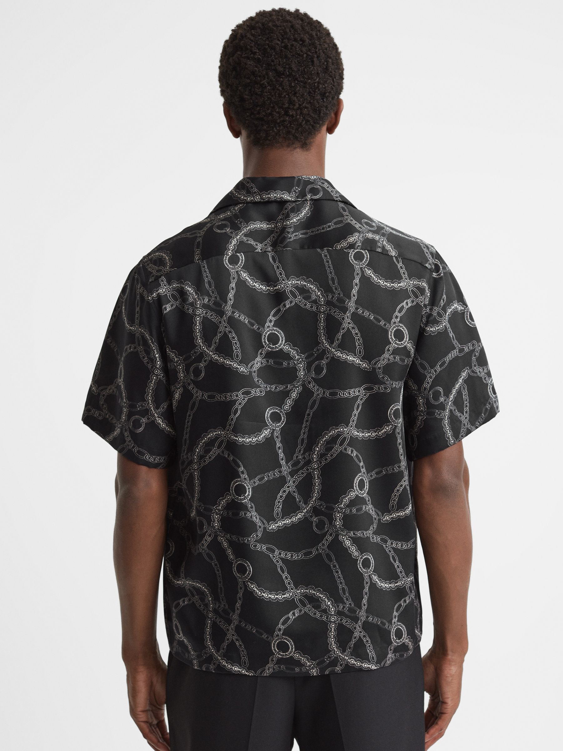 Chain Print Cuban Collar Shirt in Black - Image 5 of 5