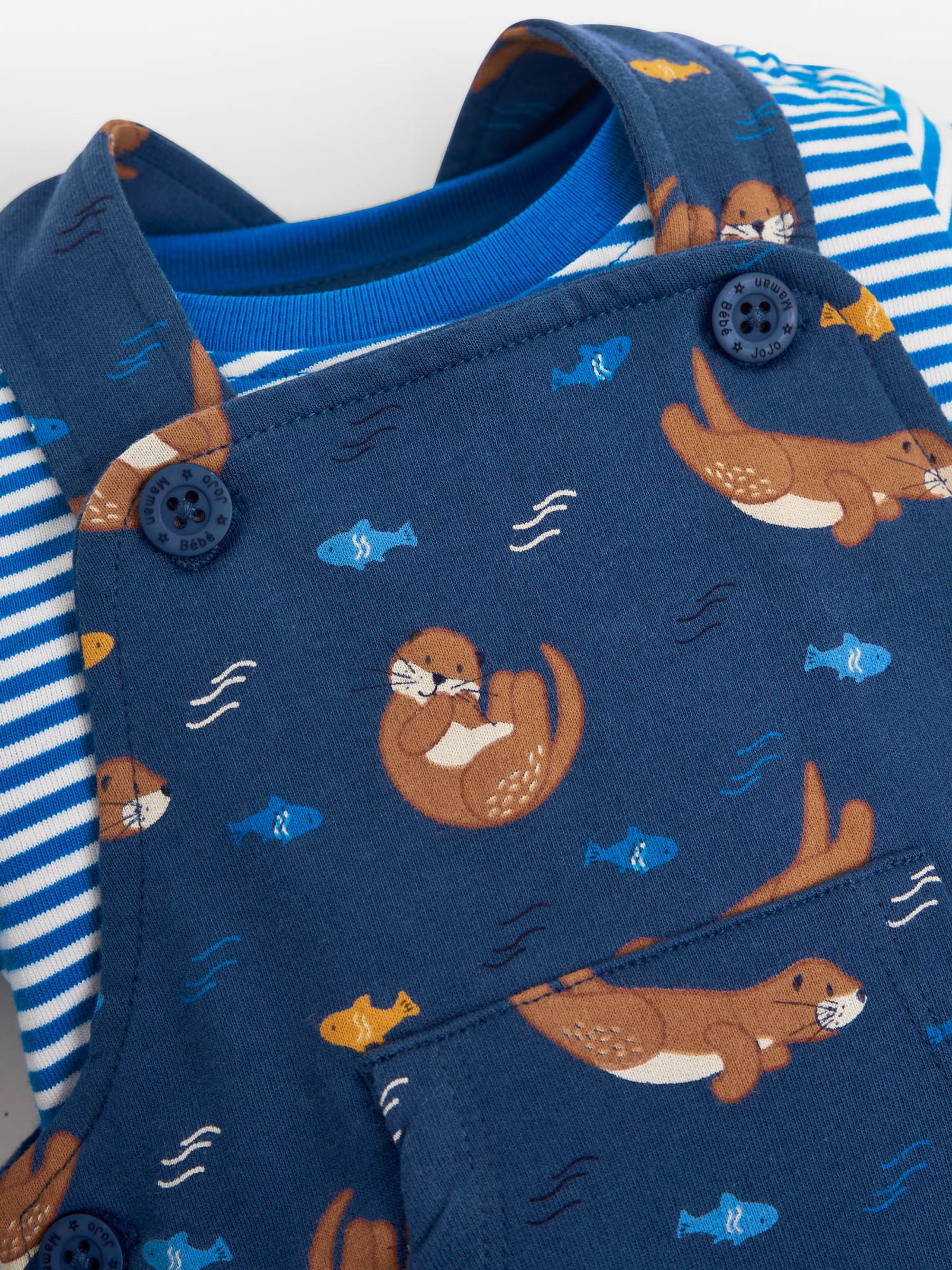 Indigo 2-Piece Indigo Otter Print Baby Dungarees Set - Image 6 of 6