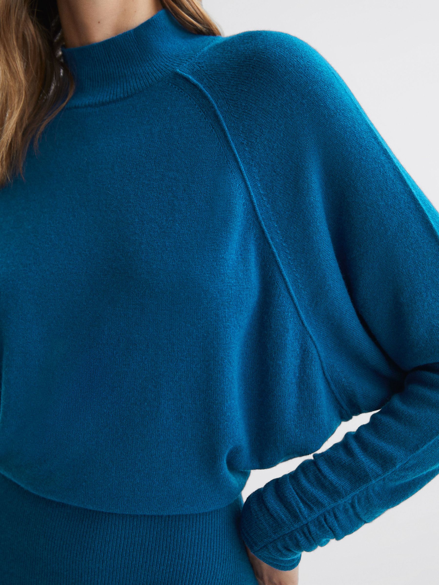 Wool Blend Ruched Sleeve Midi Dress in Blue - Image 4 of 5