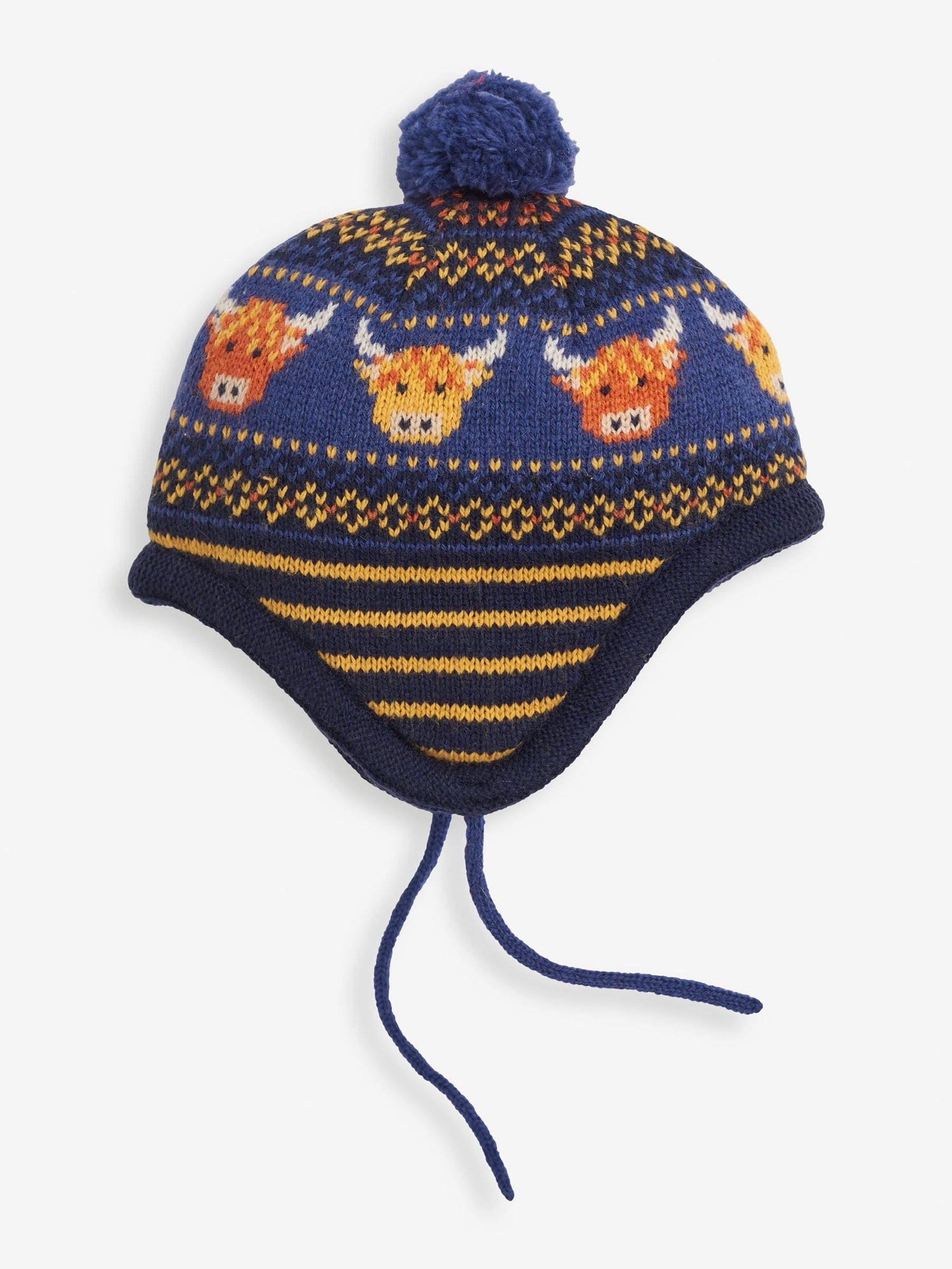 Navy Blue Fair Isle Pattern Bobble Hat JoJo Maman Bébé
