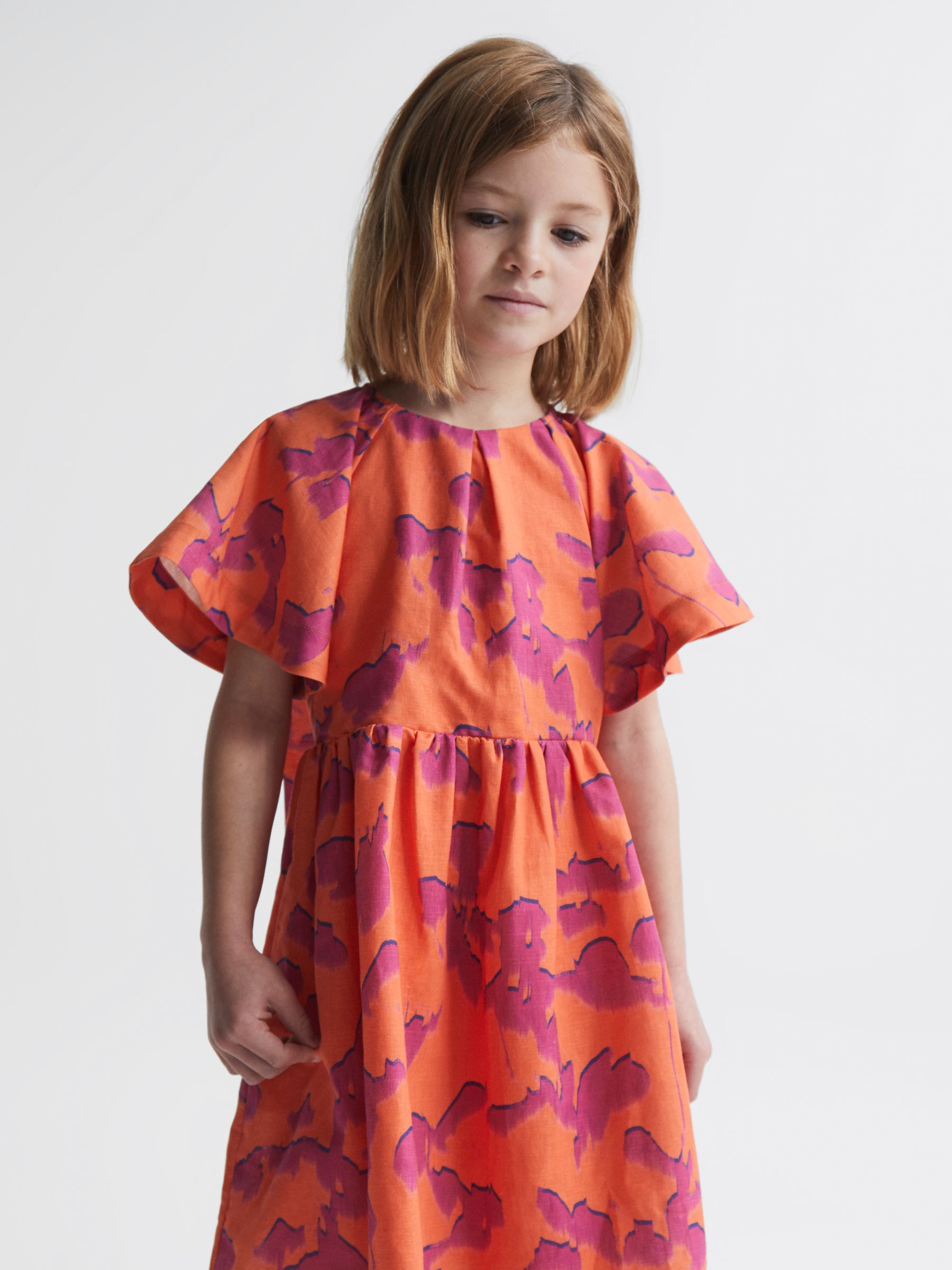 Print Midi Dress in Orange Print - Image 1 of 7
