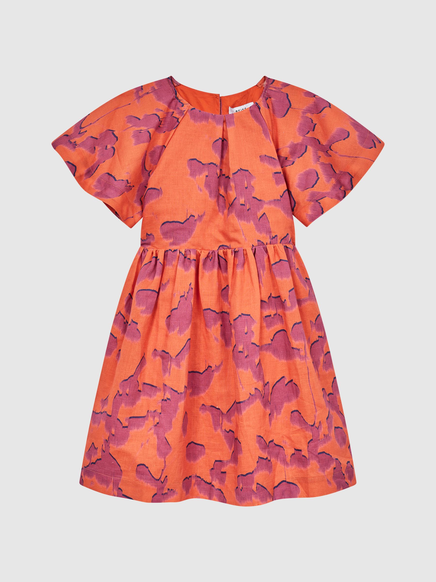 Print Midi Dress in Orange Print - Image 2 of 7