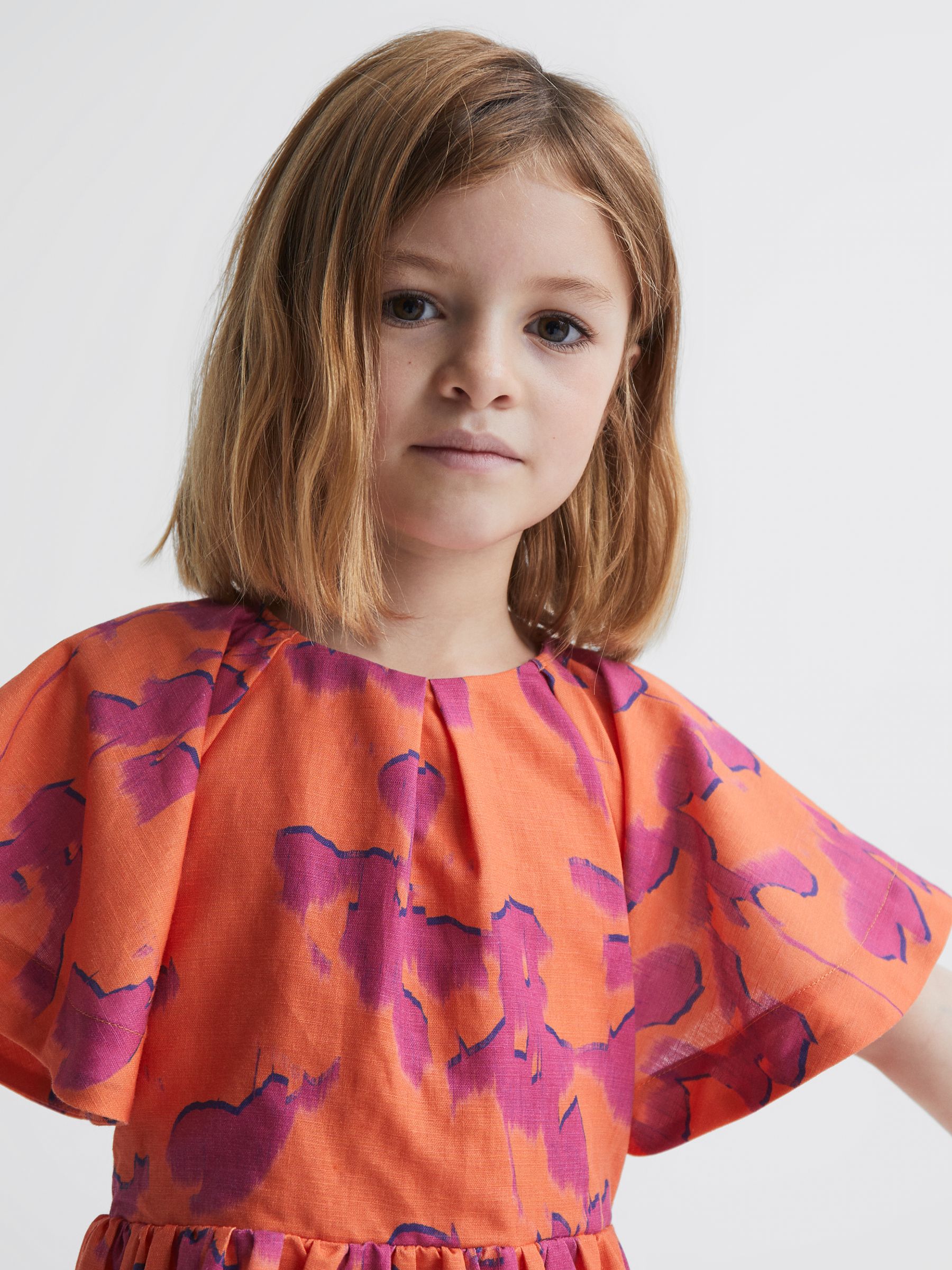 Print Midi Dress in Orange Print - Image 4 of 7