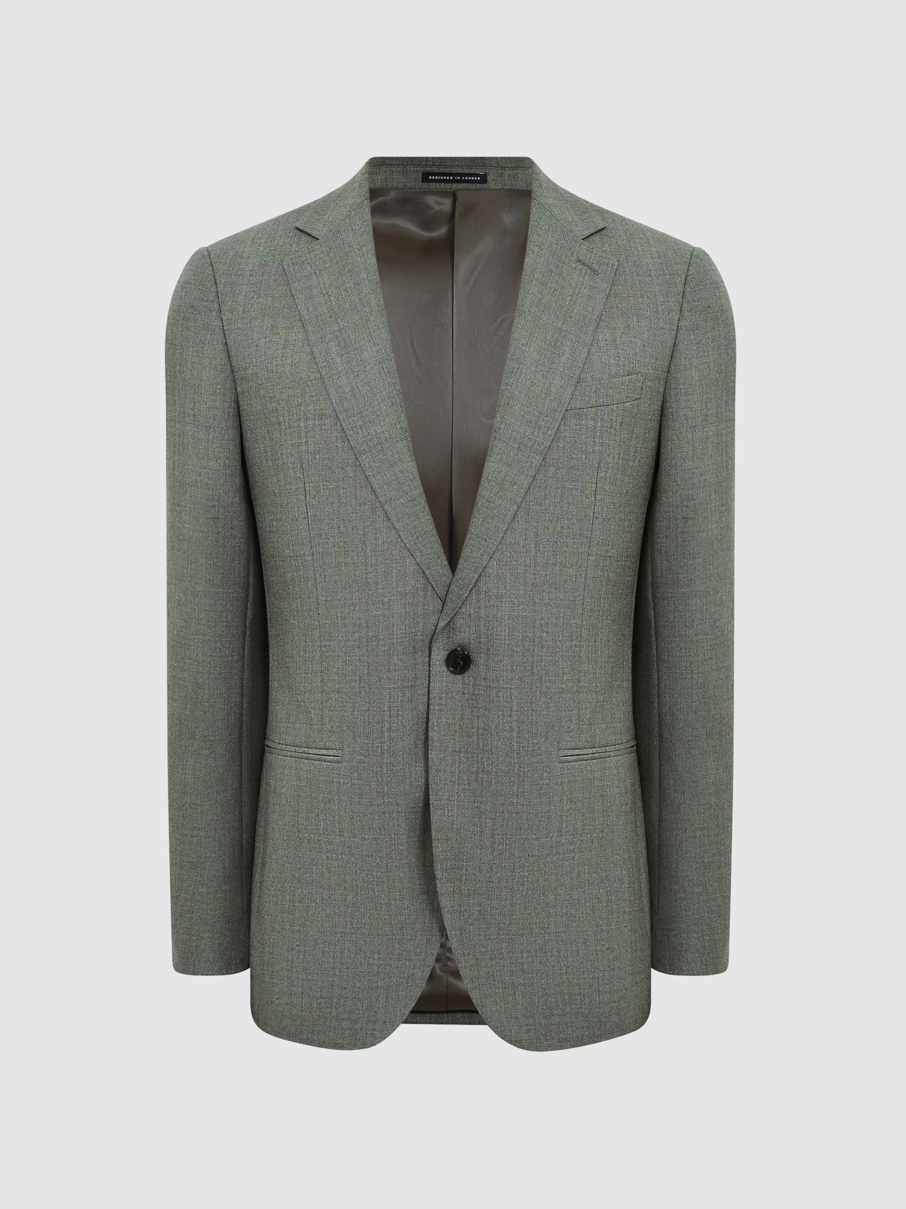 Single Breasted Slim Fit Wool Blazer in Green - Image 2 of 8