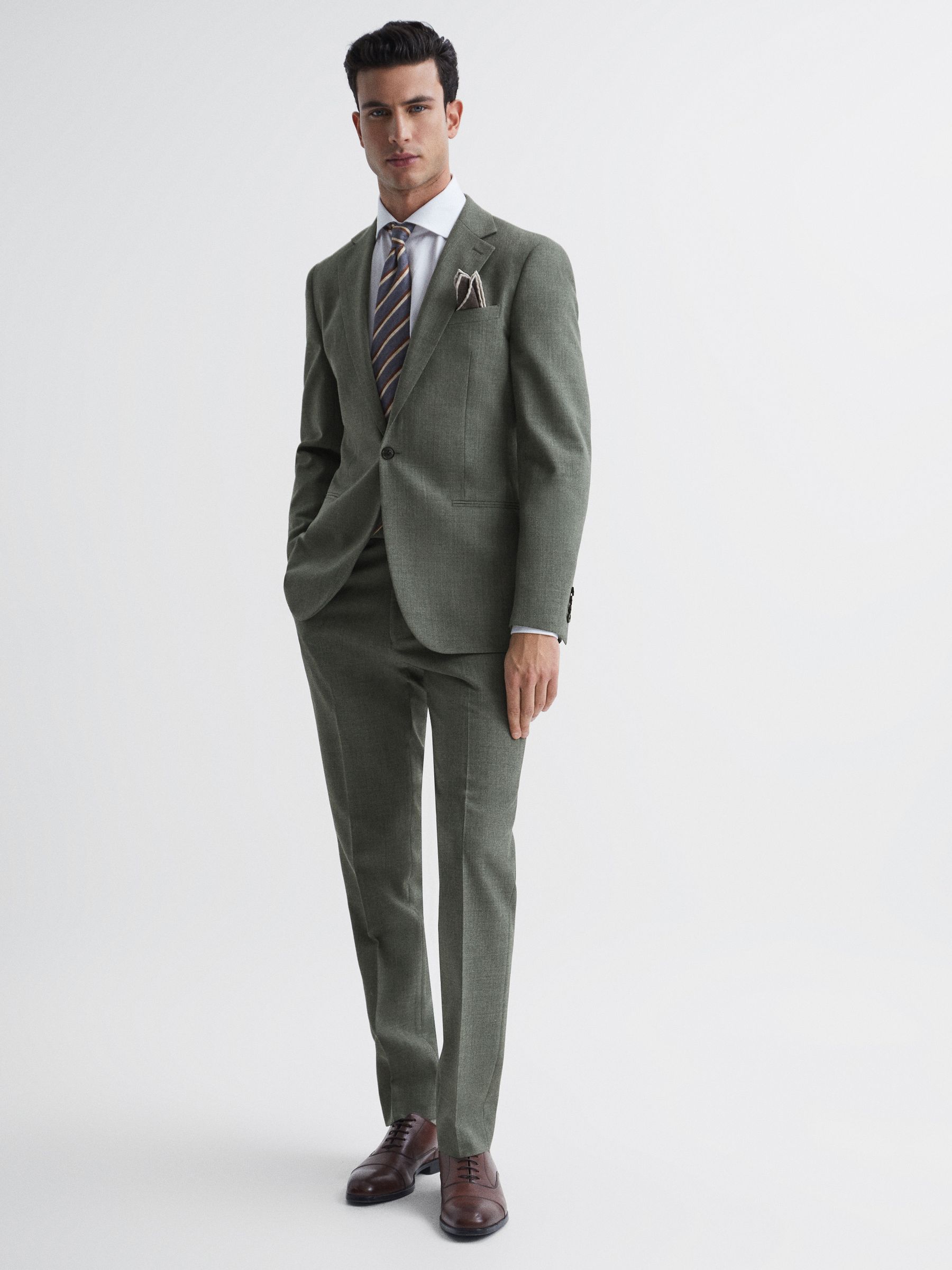 Single Breasted Slim Fit Wool Blazer in Green - Image 3 of 8