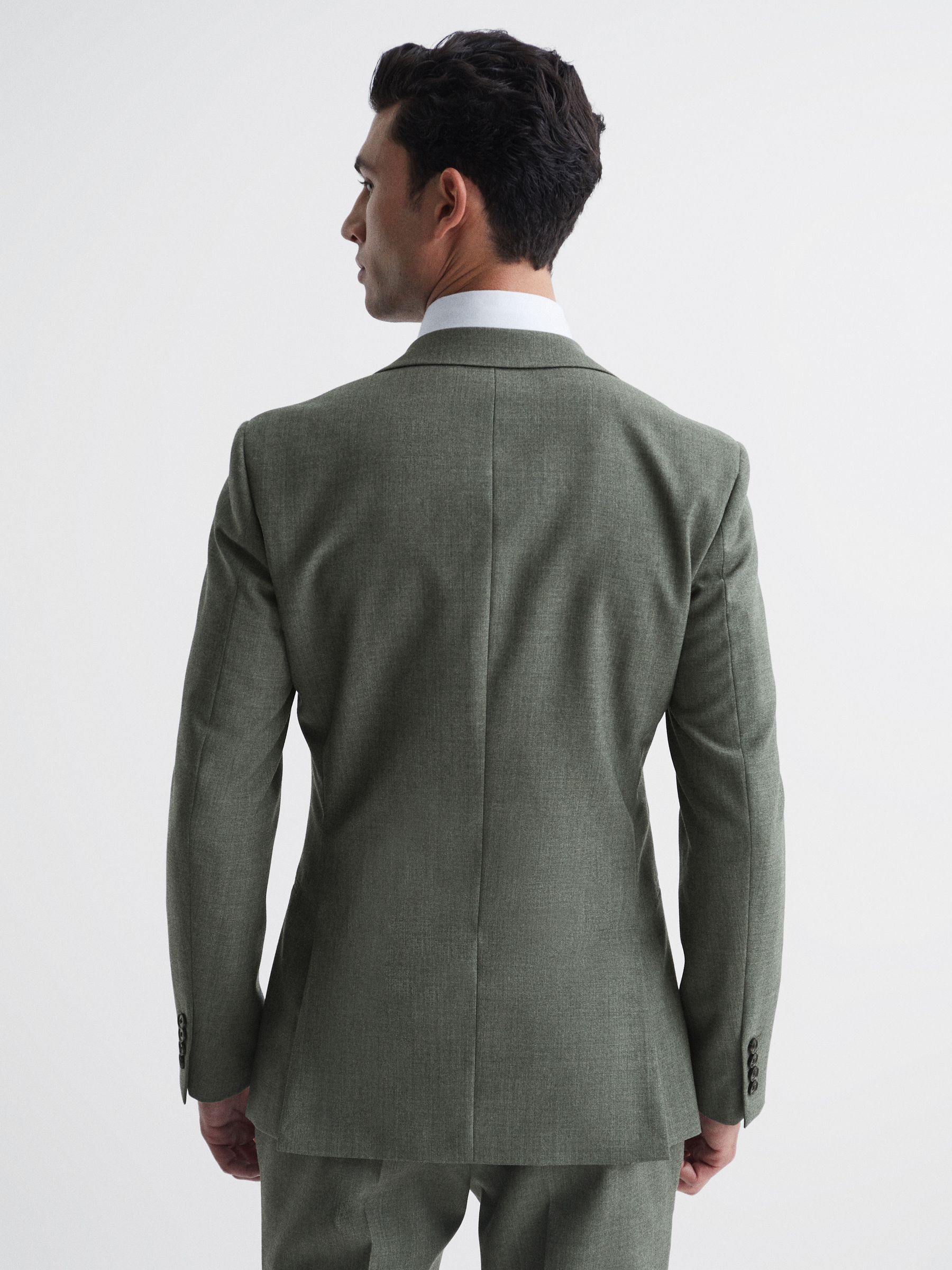 Single Breasted Slim Fit Wool Blazer in Green - Image 5 of 8