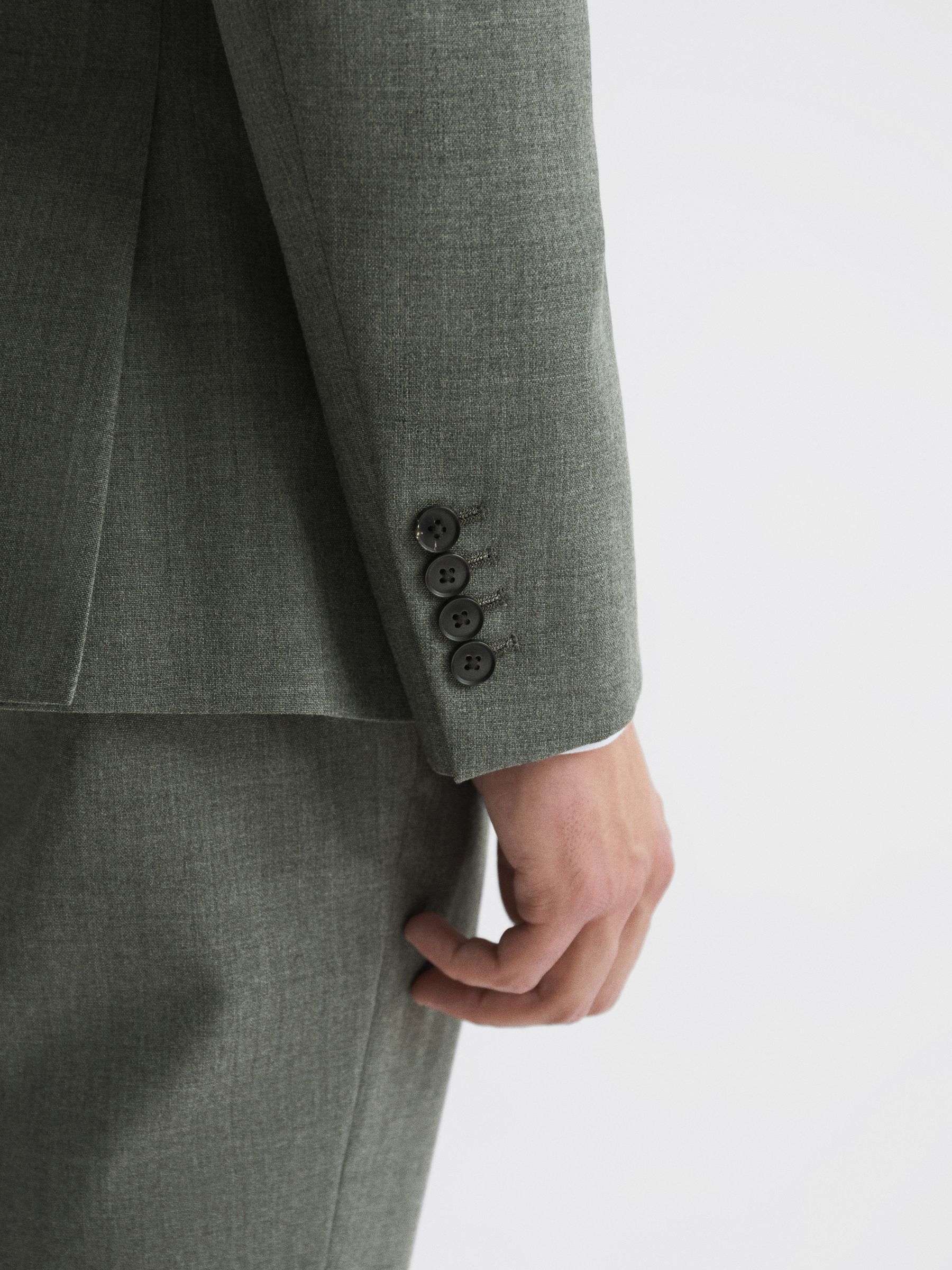 Single Breasted Slim Fit Wool Blazer in Green - Image 6 of 8
