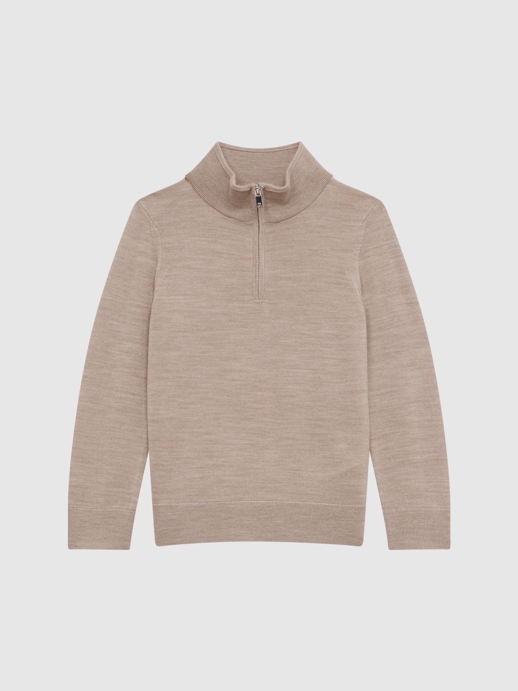Junior Merino Wool Zip-Neck Jumper in Wheat Melange - Image 2 of 6