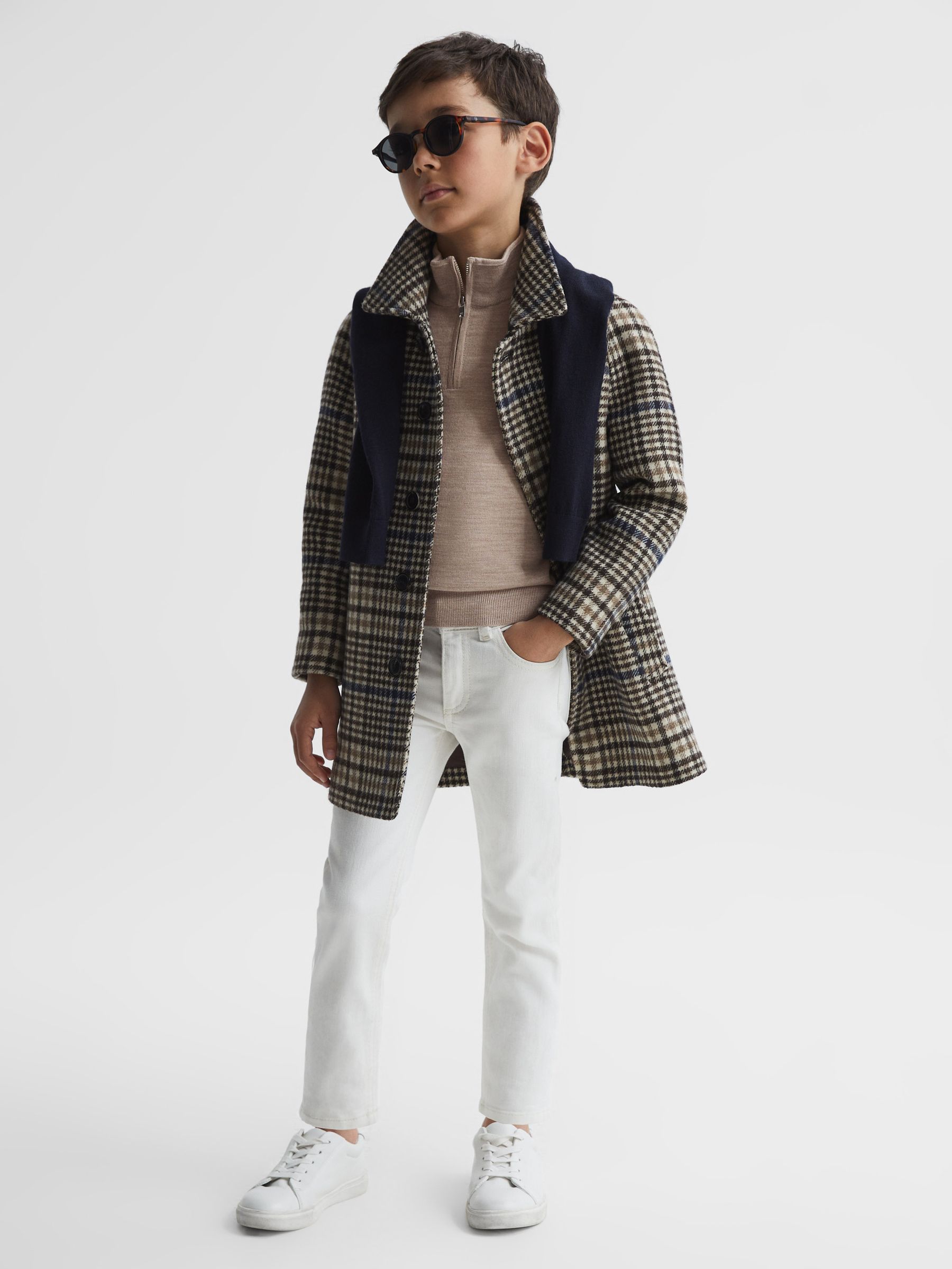 Junior Merino Wool Zip-Neck Jumper in Wheat Melange - Image 3 of 6