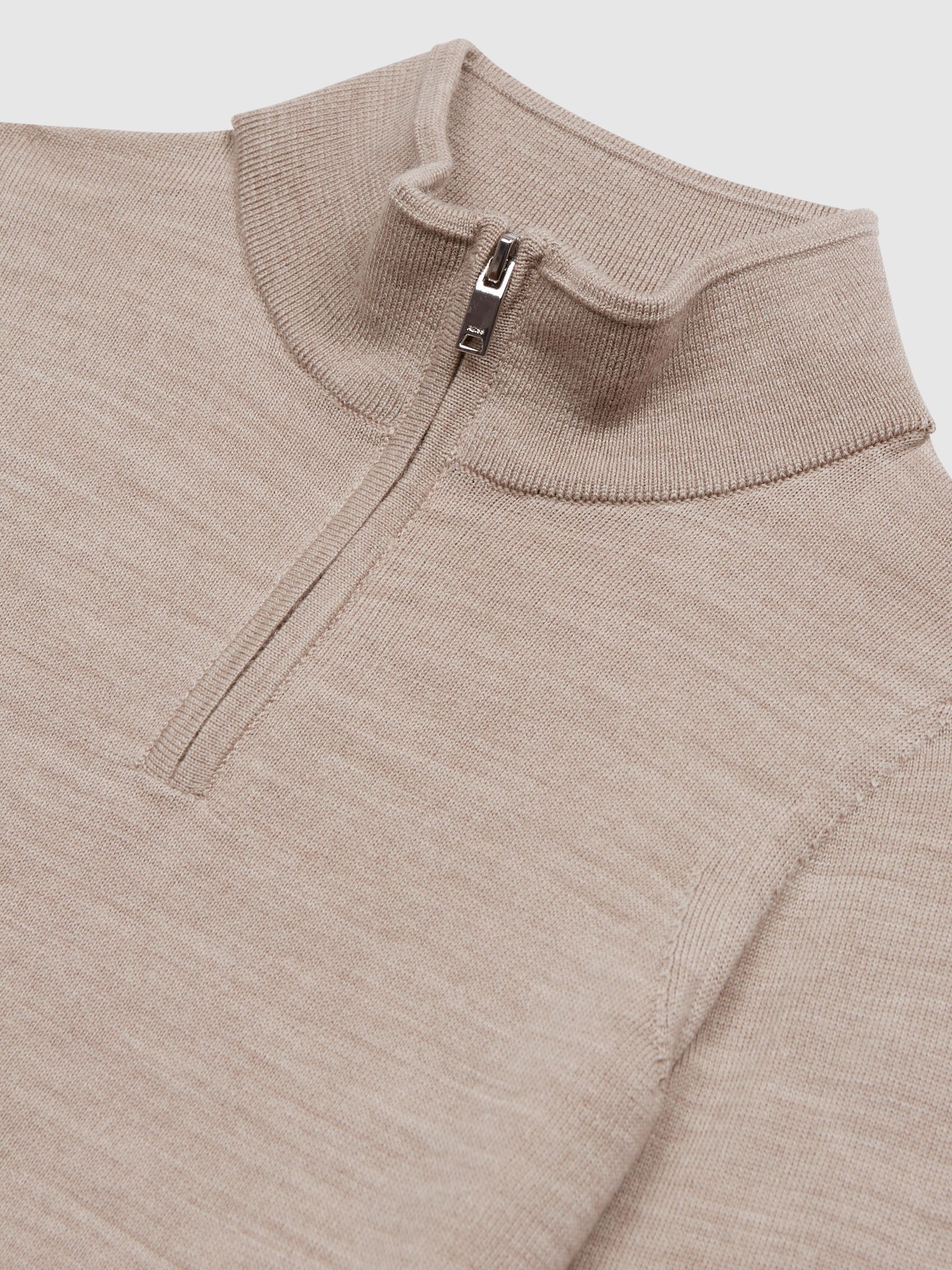 Junior Merino Wool Zip-Neck Jumper in Wheat Melange - Image 6 of 6