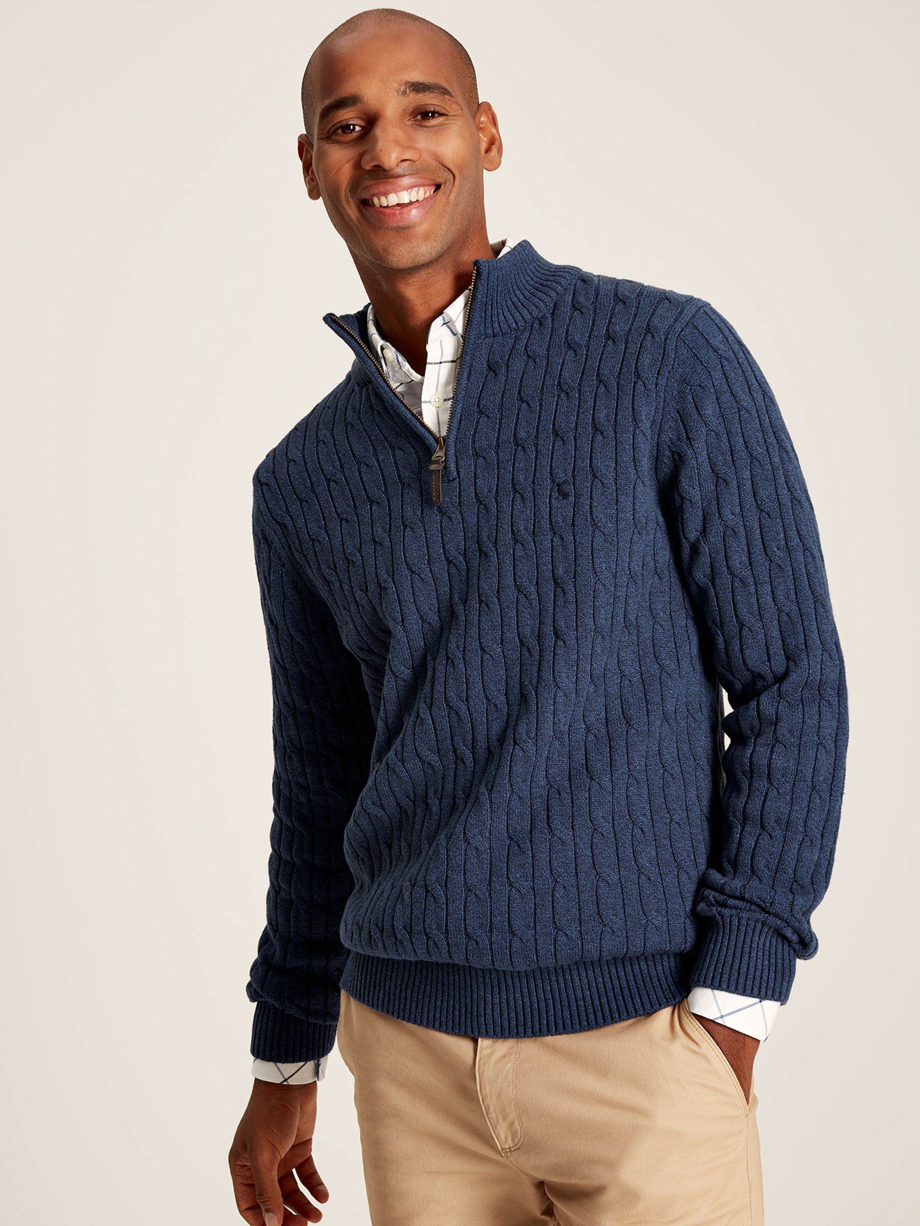 Cable Knit Blue Quarter Zip Jumper - Image 1 of 6