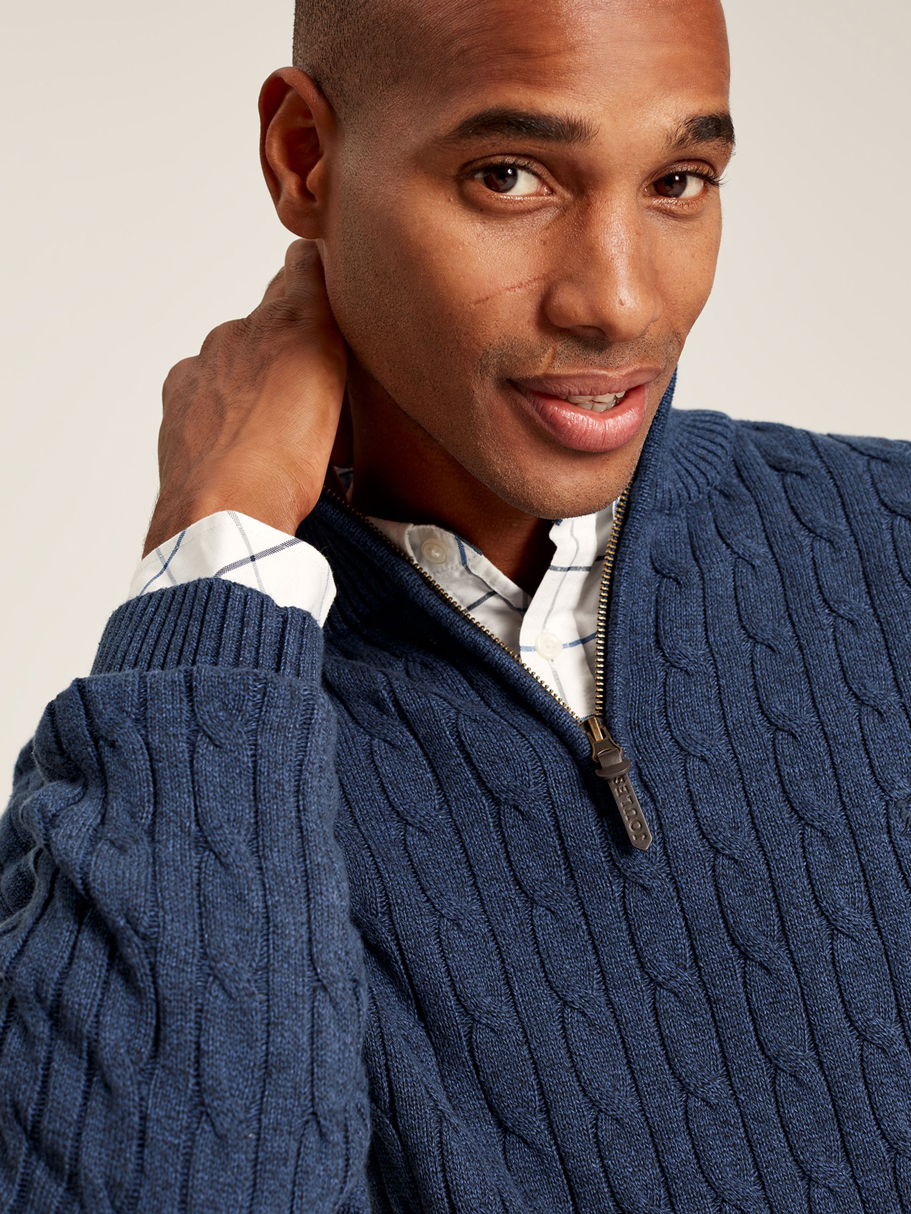 Cable Knit Blue Quarter Zip Jumper - Image 4 of 6