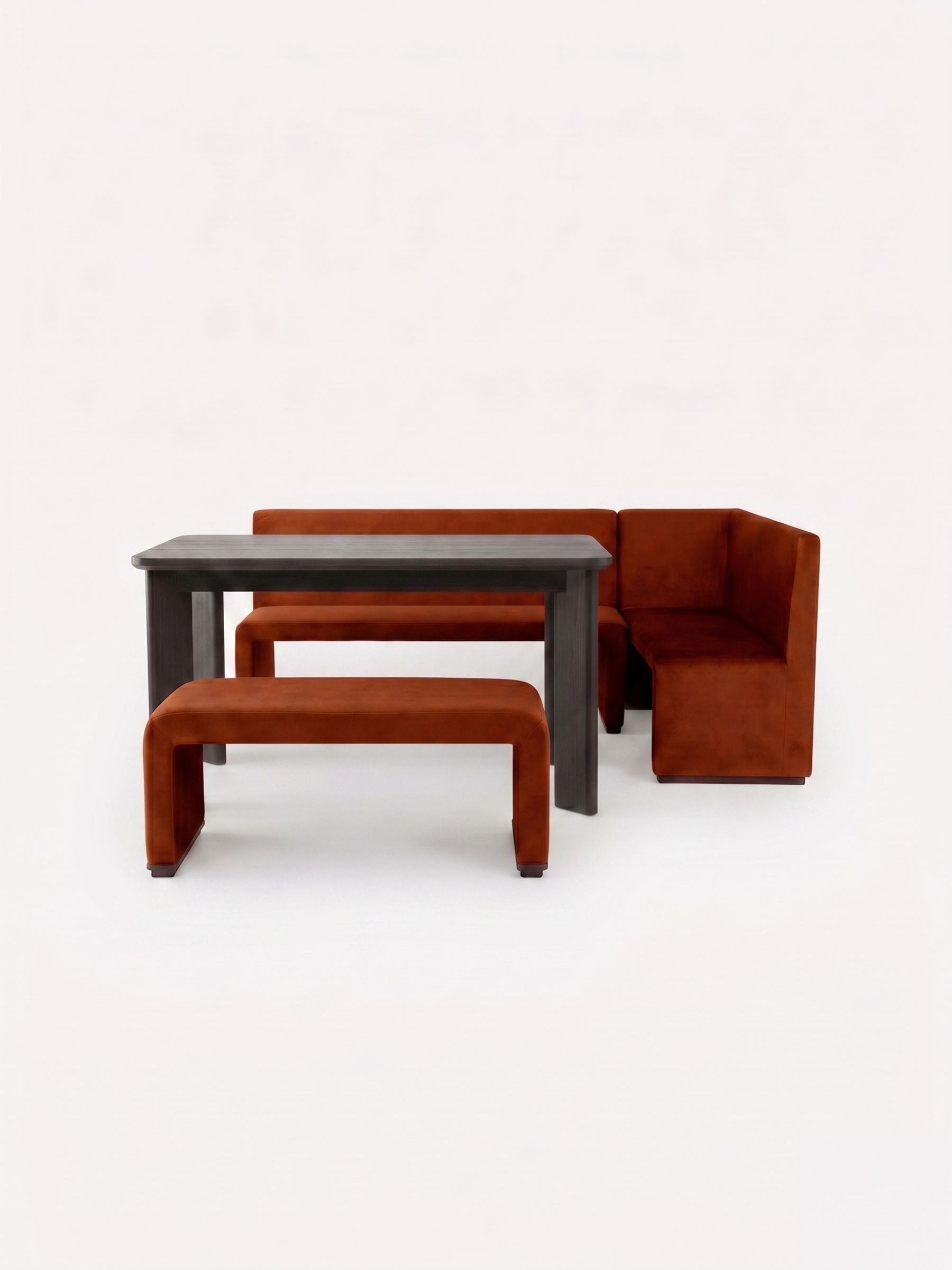 Right Hand Corner Bench and Dining Table Set in Rust Red Velvet - Image 2 of 2