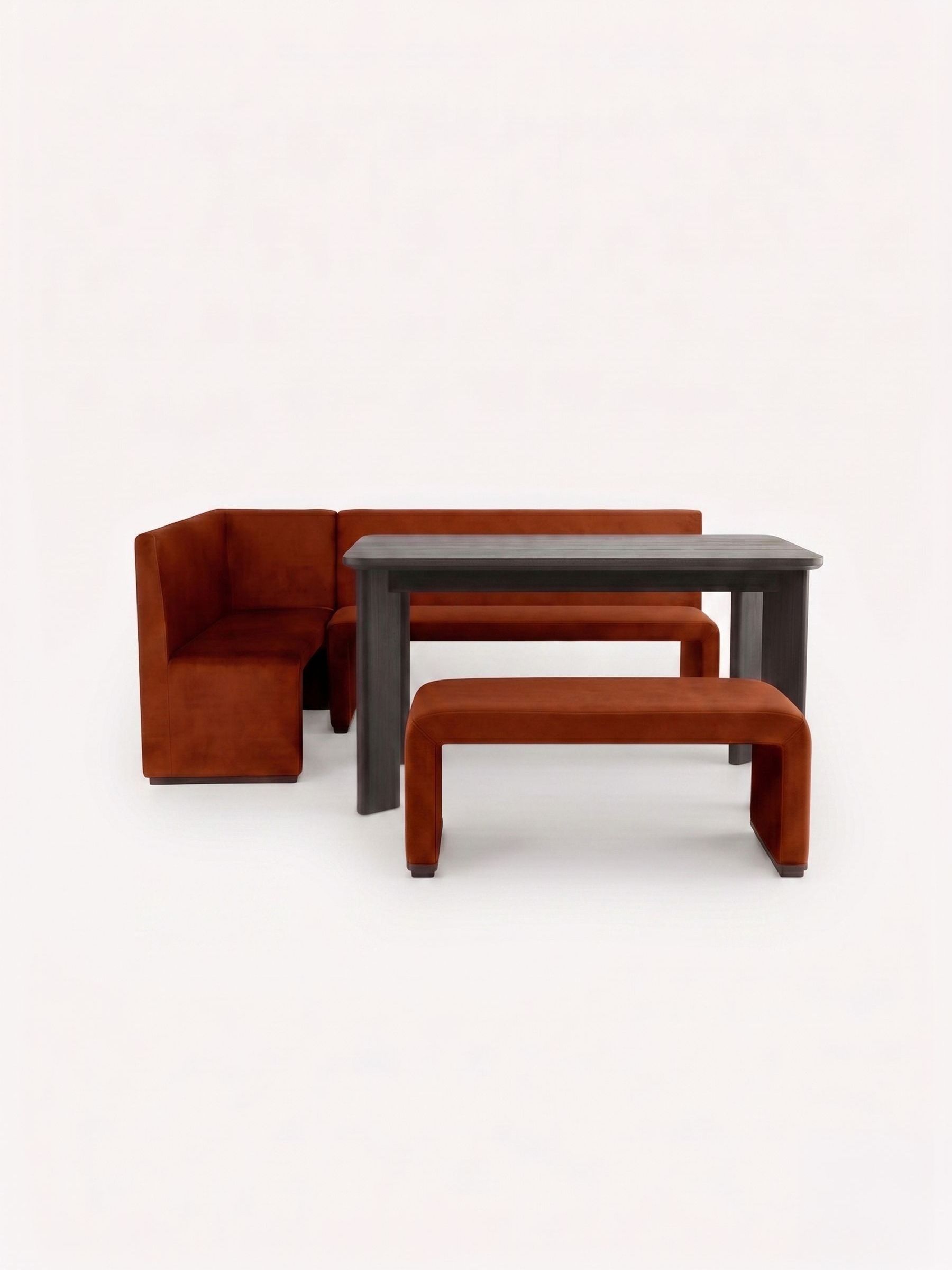 Left Hand Corner Bench and Dining Table Set in Rust Red Velvet - Image 2 of 2