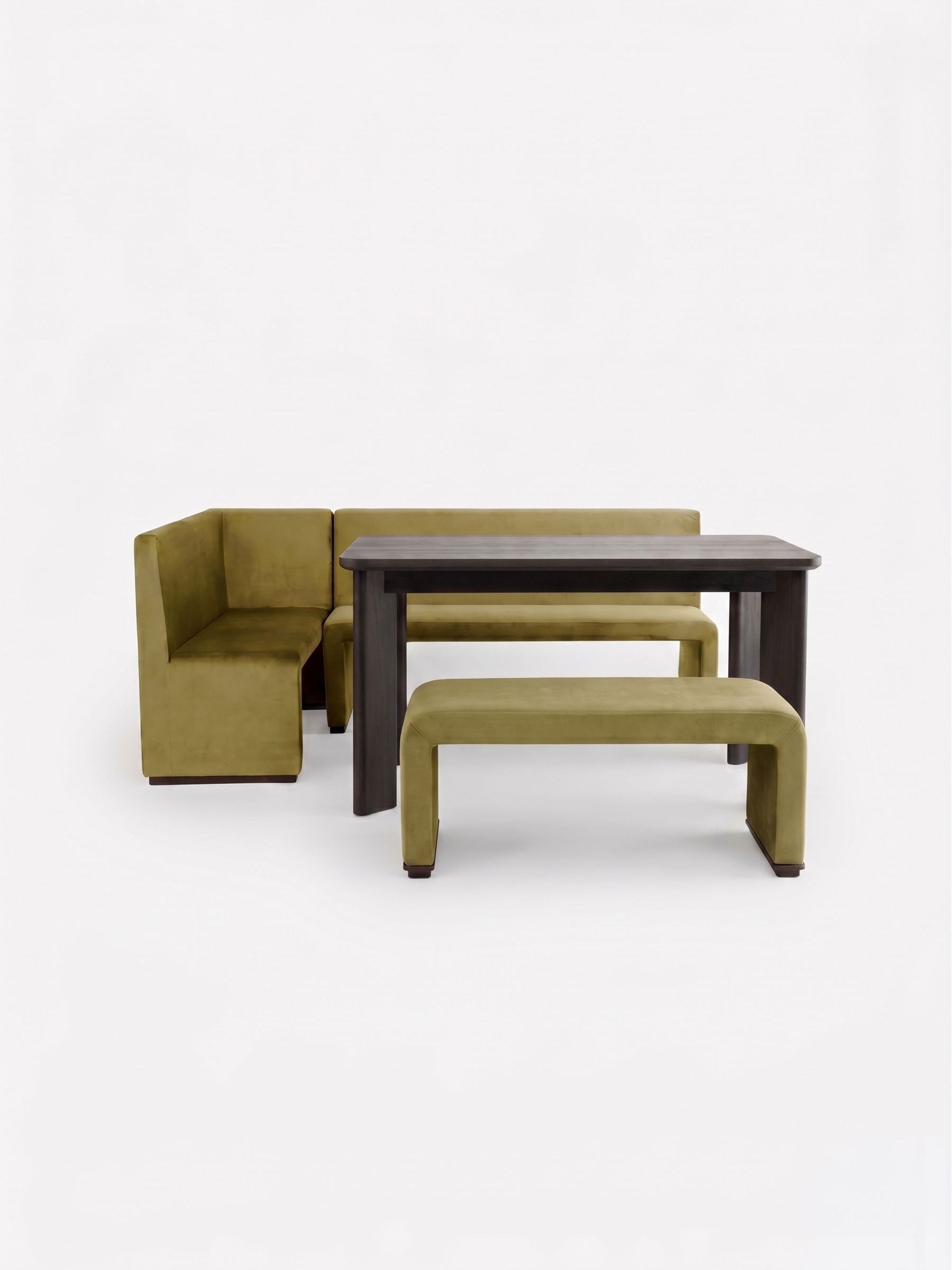 Left Hand Corner Bench and Dining Table Set in Fern Green Velvet - Image 2 of 2