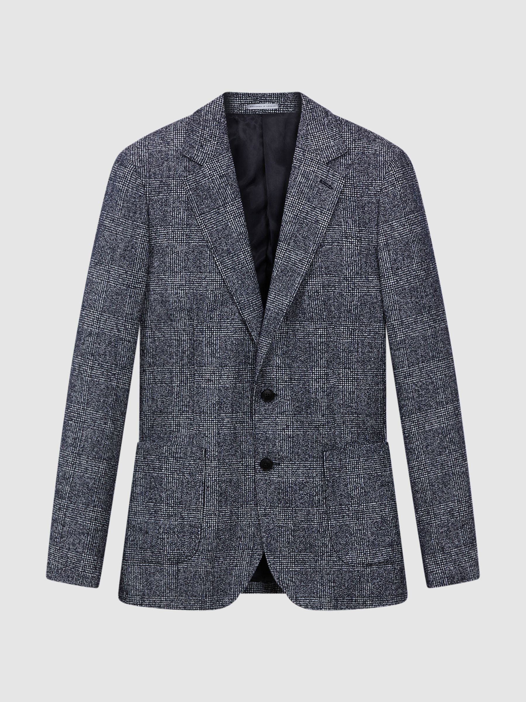 Slim Fit Single Breasted Check Blazer in Navy - Image 2 of 7