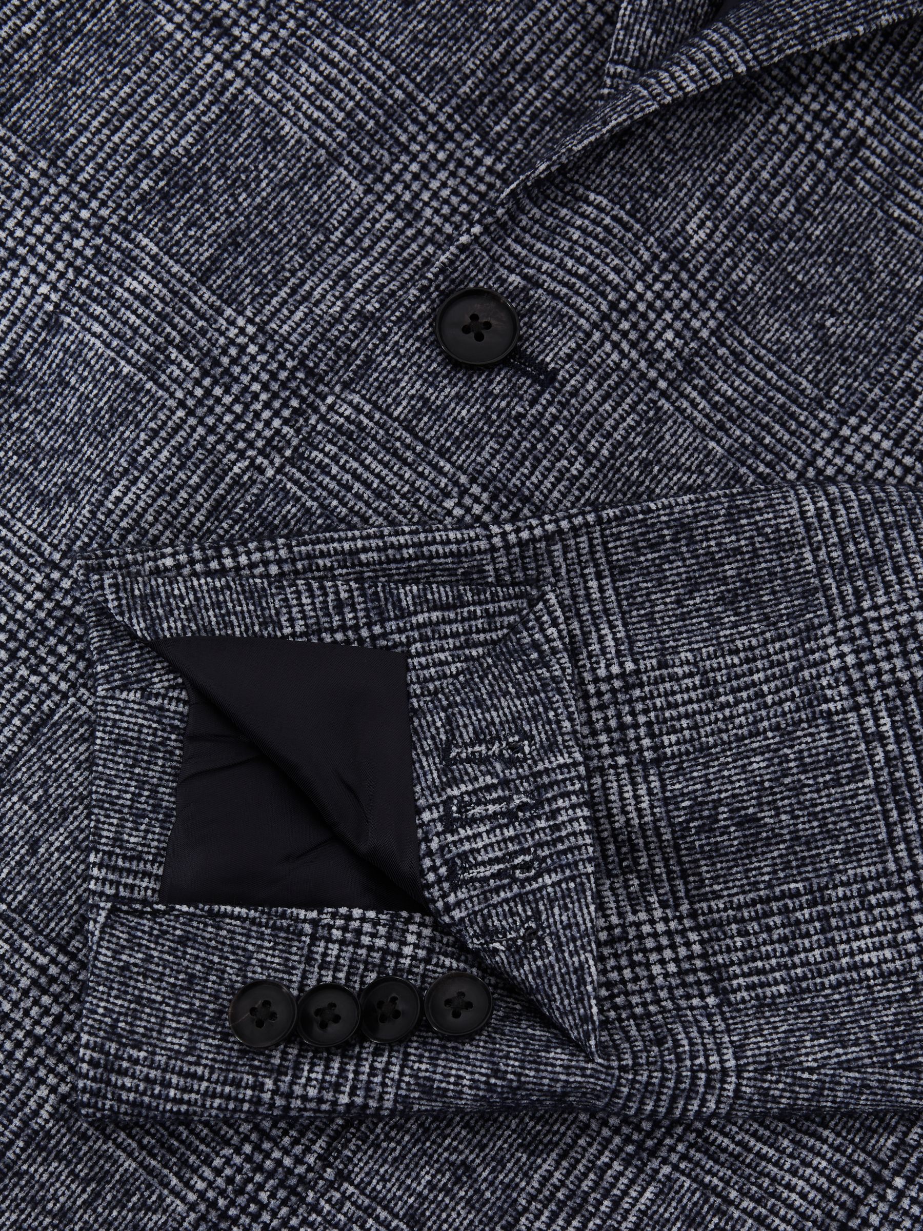 Slim Fit Single Breasted Check Blazer in Navy - Image 6 of 7