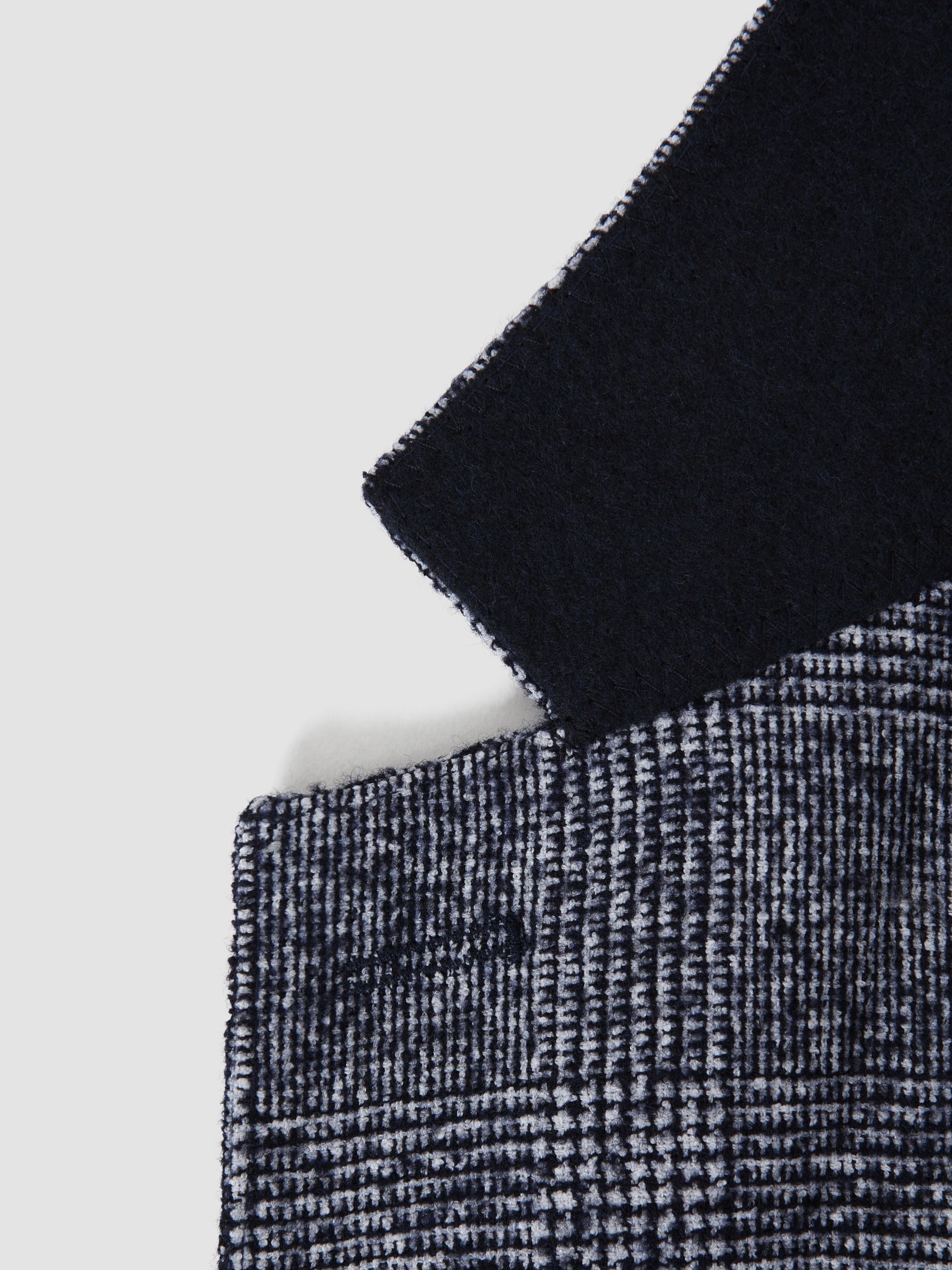 Slim Fit Single Breasted Check Blazer in Navy - Image 7 of 7