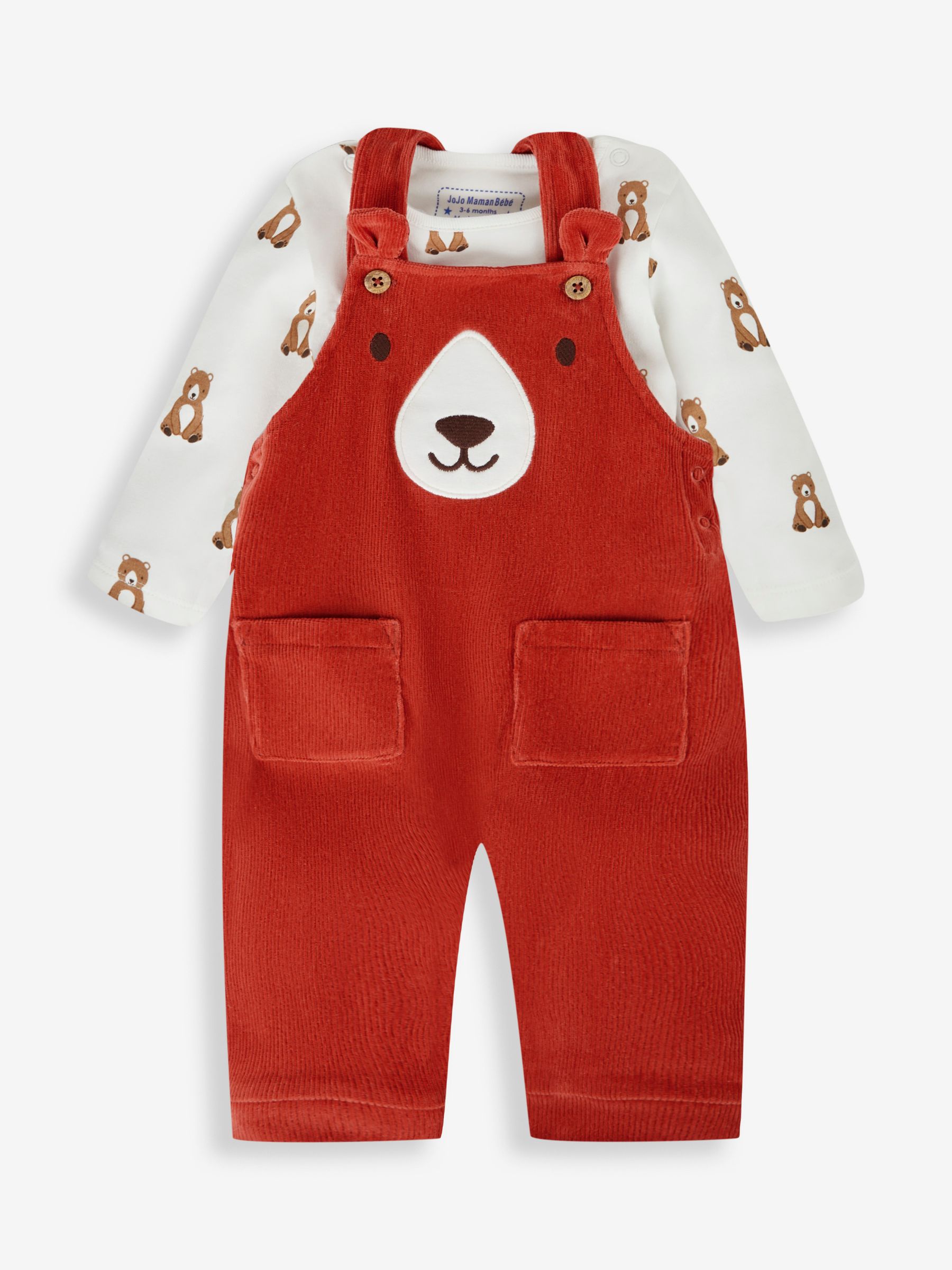 Rust Orange Bear Boys' Sausage Dog Appliqué Pocket Dungarees & Top Set - Image 1 of 6