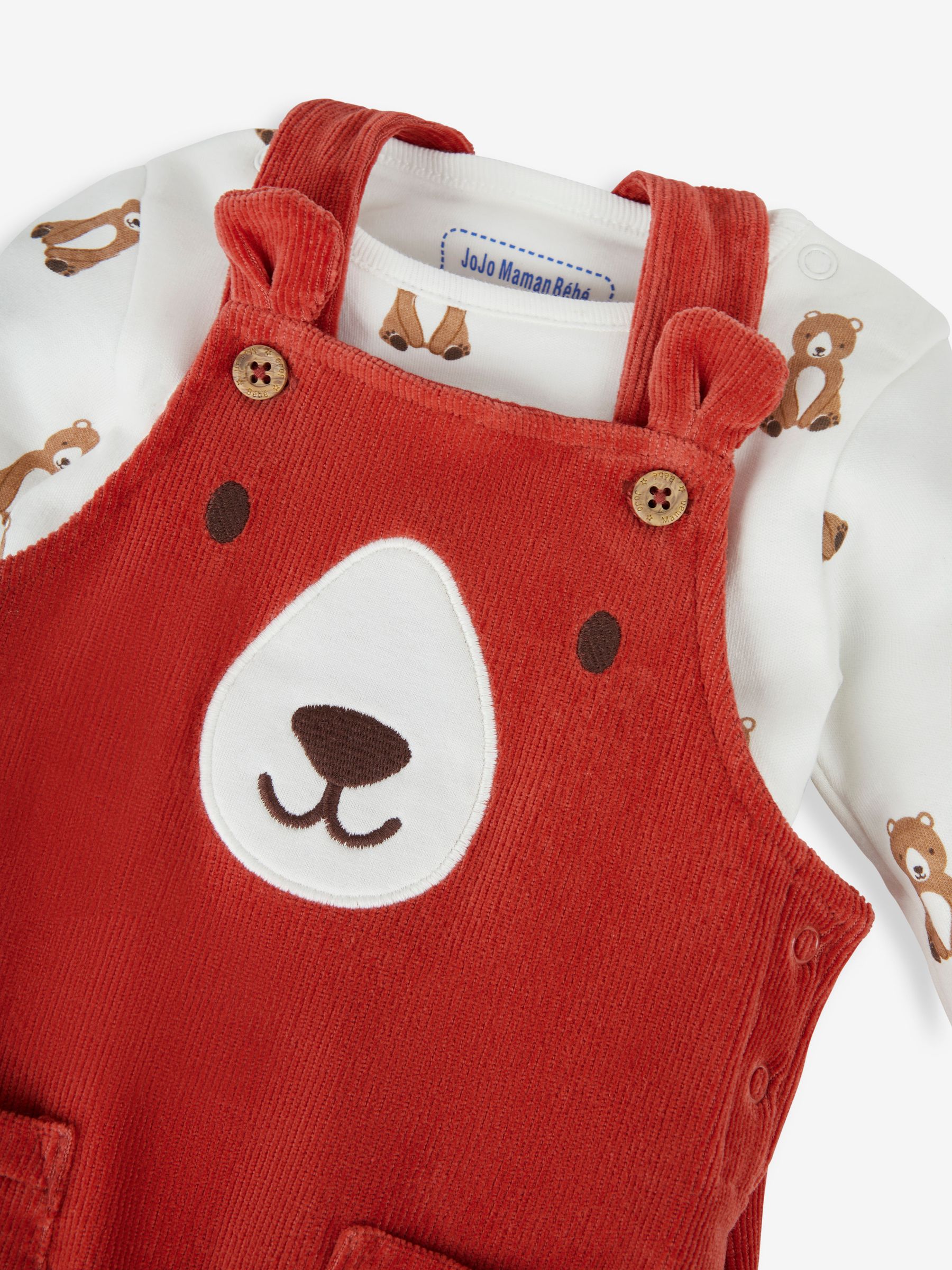 Rust Orange Bear Boys' Sausage Dog Appliqué Pocket Dungarees & Top Set - Image 2 of 6