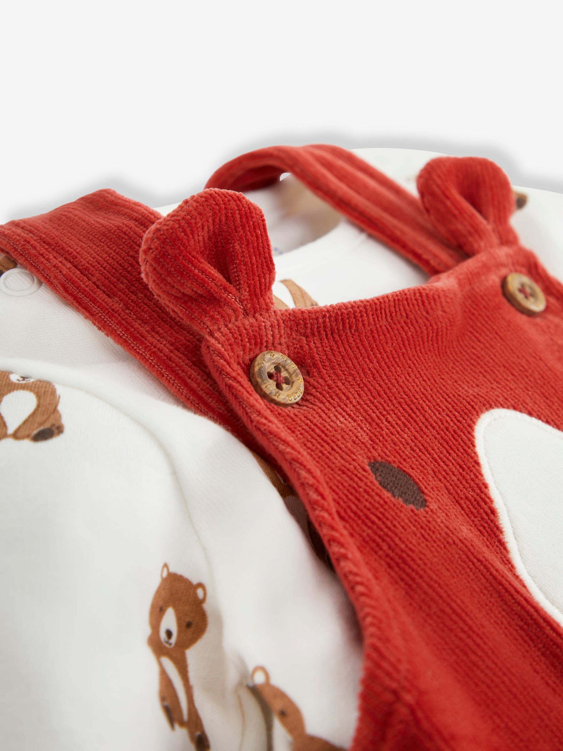 Rust Orange Bear Boys' Sausage Dog Appliqué Pocket Dungarees & Top Set - Image 5 of 6