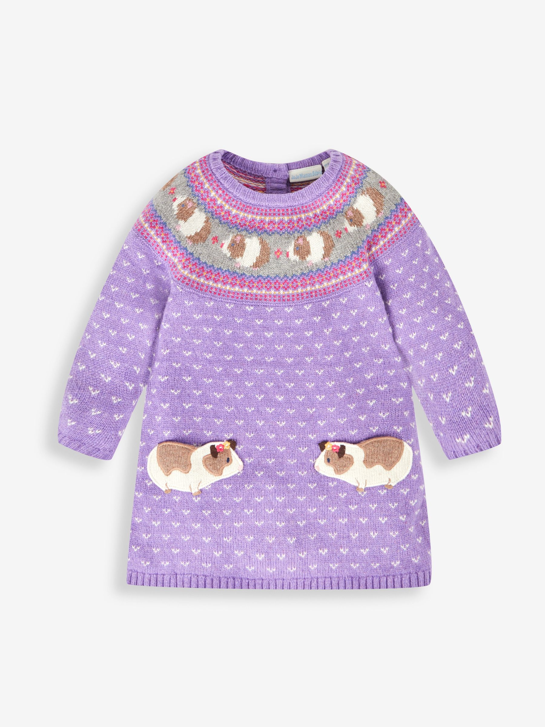 Lilac Purple Guinea Pig Fair Isle Pattern Knitted Dress | JoJo