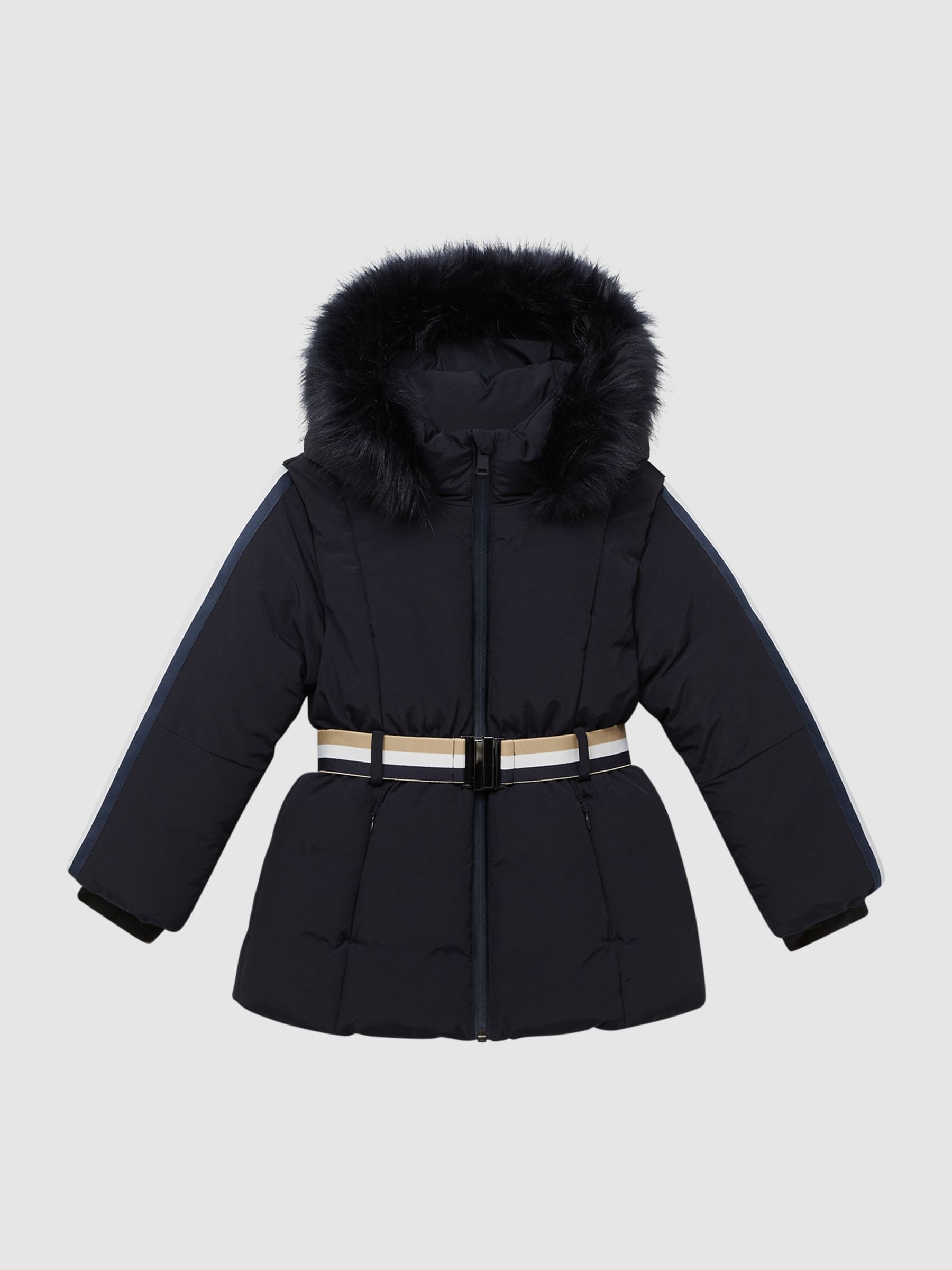 9-12 yrs Quilted Fur Hooded Coat in Navy - Image 2 of 7