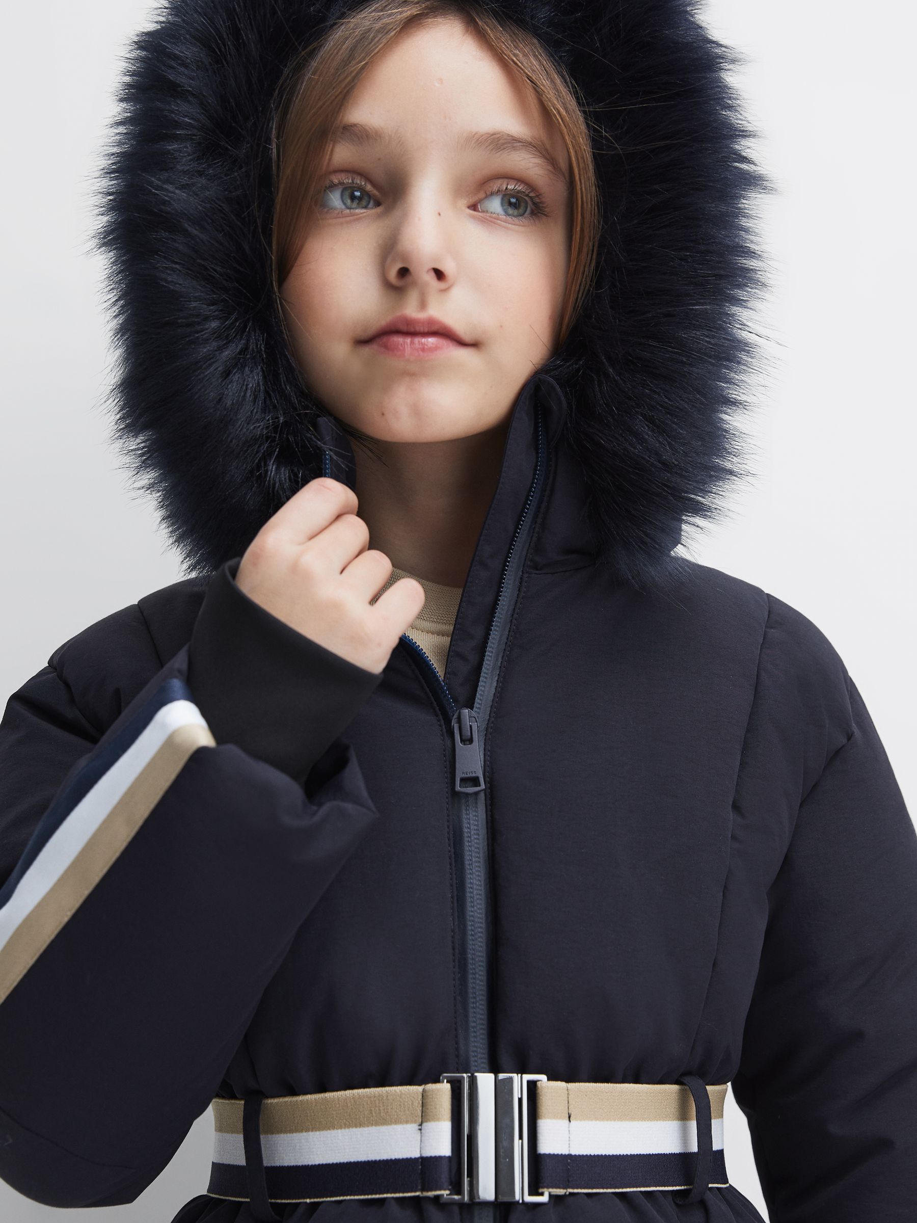 9-12 yrs Quilted Fur Hooded Coat in Navy - Image 4 of 7