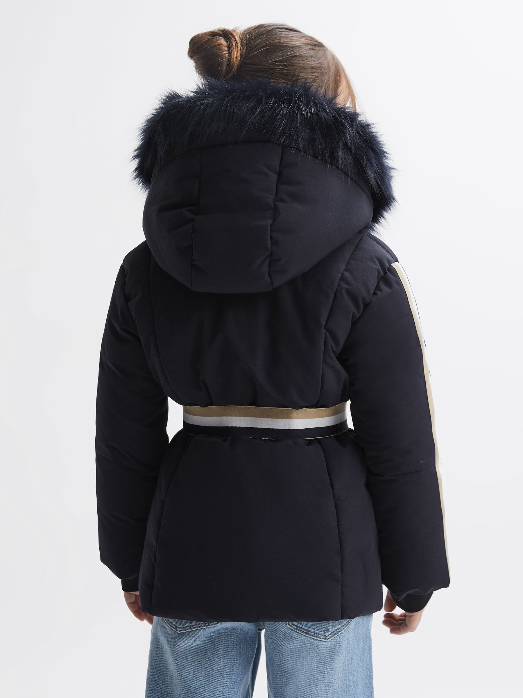 9-12 yrs Quilted Fur Hooded Coat in Navy - Image 5 of 7