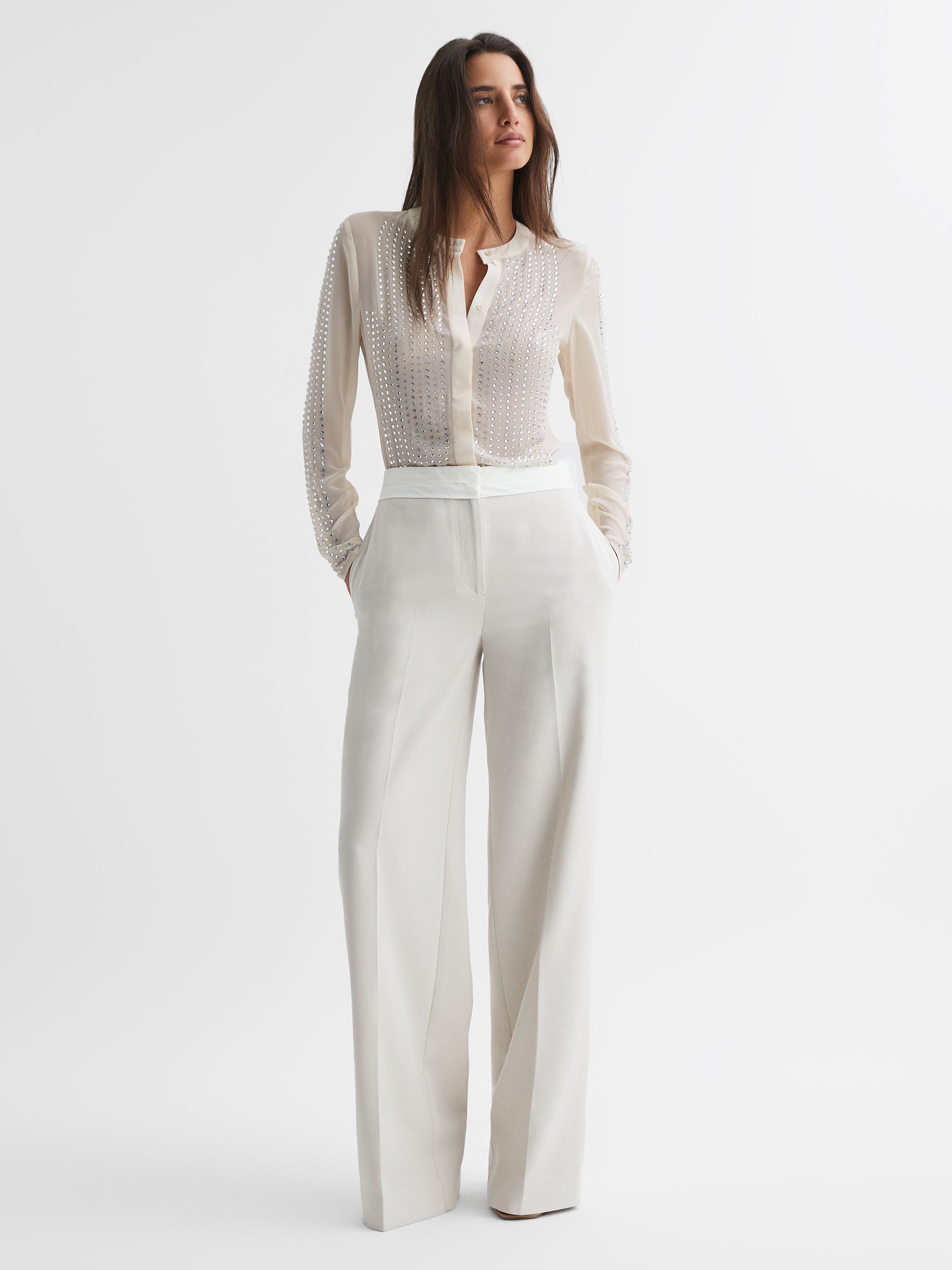 Fitted Embellished Shirt in Cream - Image 3 of 5